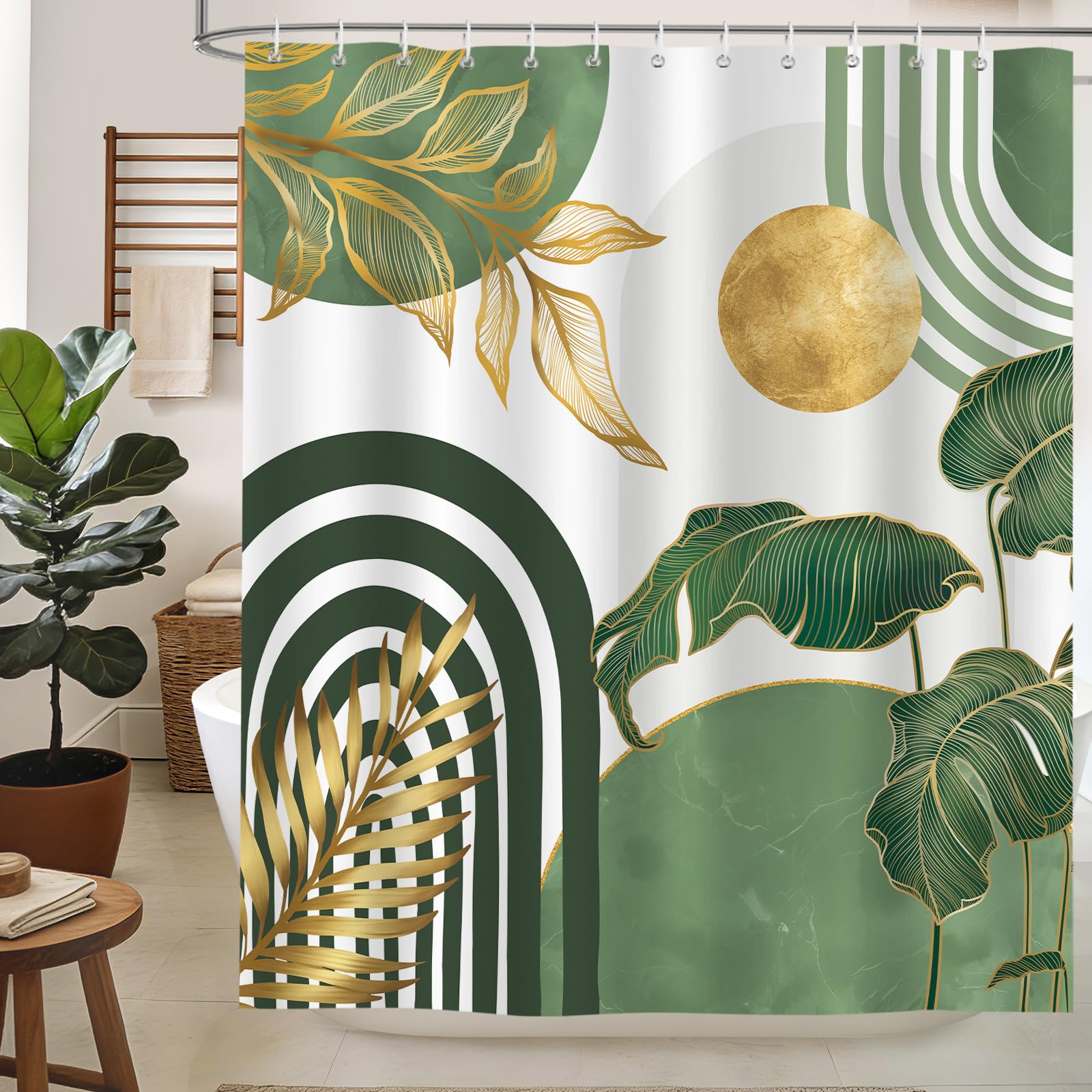 hometrixx Boho Mid Century Abstract Leaf Shower Curtain Sage Green 72X72in