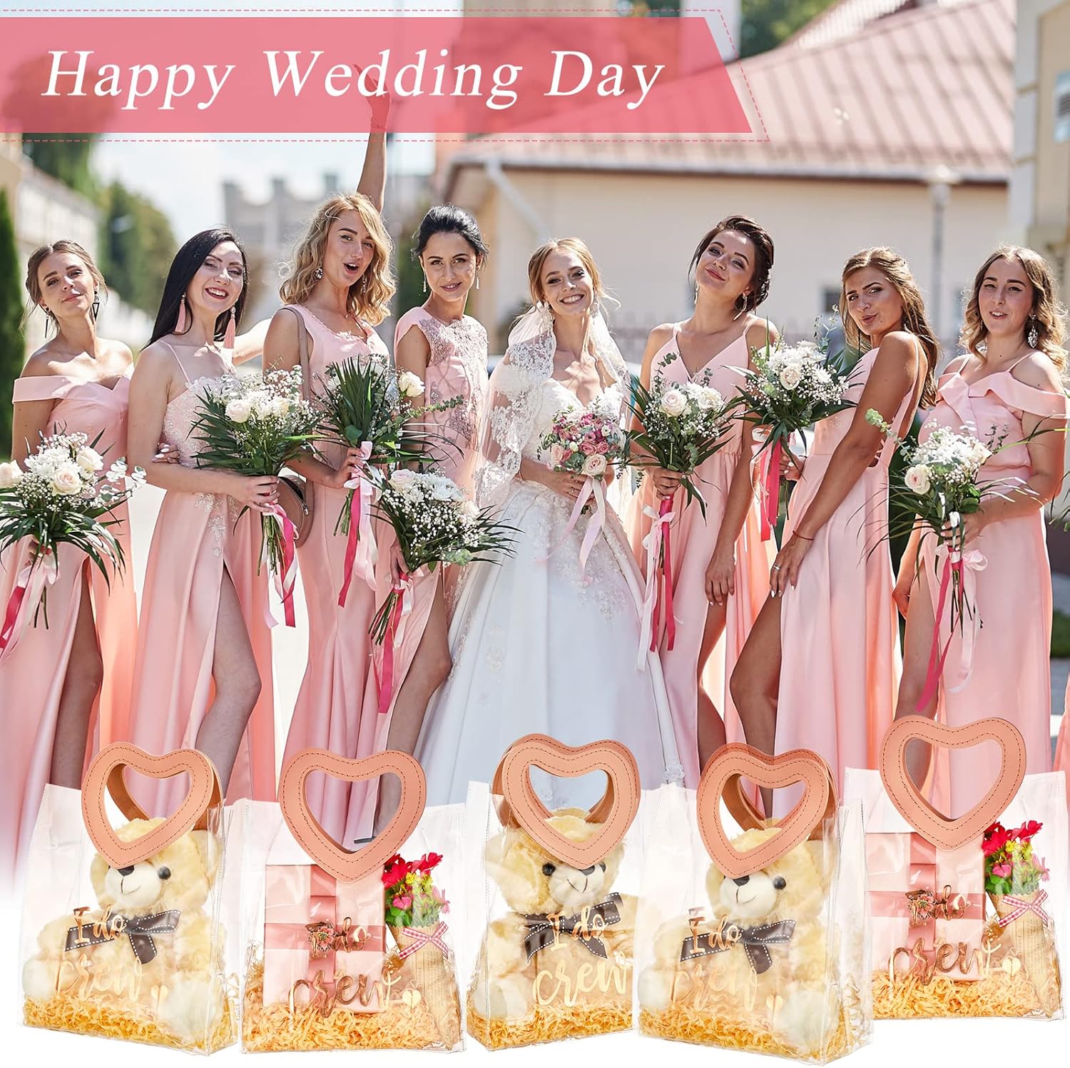 Buryeah 12 Pieces Bridesmaid Gift Bags Bridal Party Bags Transparent Gift Bags with Handles for Wedding Day Bachelorette Party Bridal Party Favor - Image 4