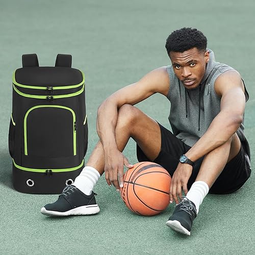 Miniatura 7 de Mochila de baloncesto, bolsa deportiva grande con soporte separado para pelotas y compartimento para zapatos, bolsa de baloncesto resistente al