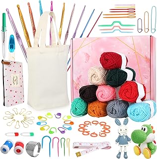 100PCS Crochet Kit Premium Beginners Crochet Hook Set with Easy Peasy Yarn, Portable Knitting and Crochet Accessories Set Supplies, Ideal Starter Pack for Kids Adults Beginner Professionals
