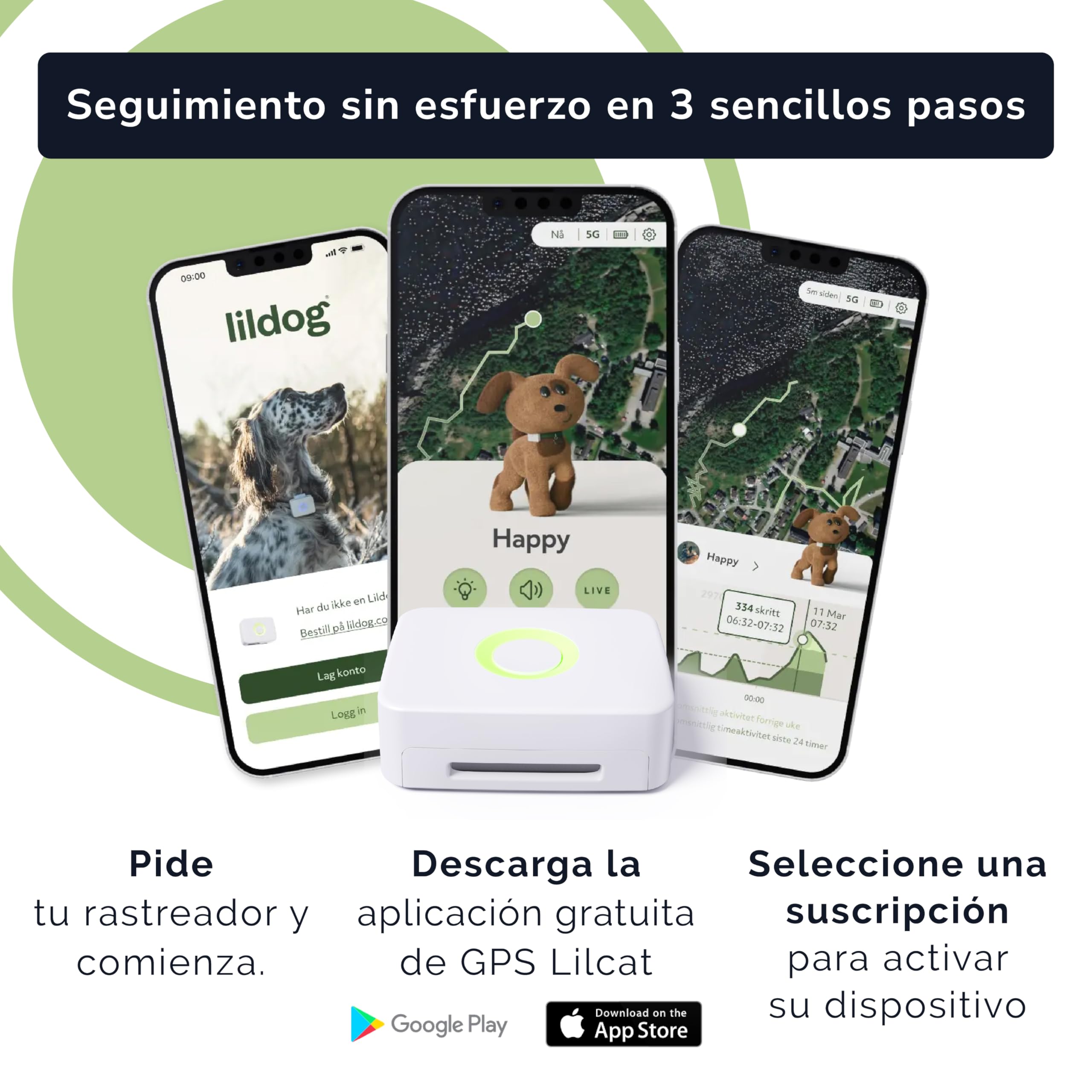 Lildog 2 GPS y rastreador de Actividad para Perros, Impermeable, Ligero, a Prueba de Golpes, Seguimiento GPS en Vivo e historial de ubicación, Contador de Pasos y Monitor de Actividad, Fabricado en