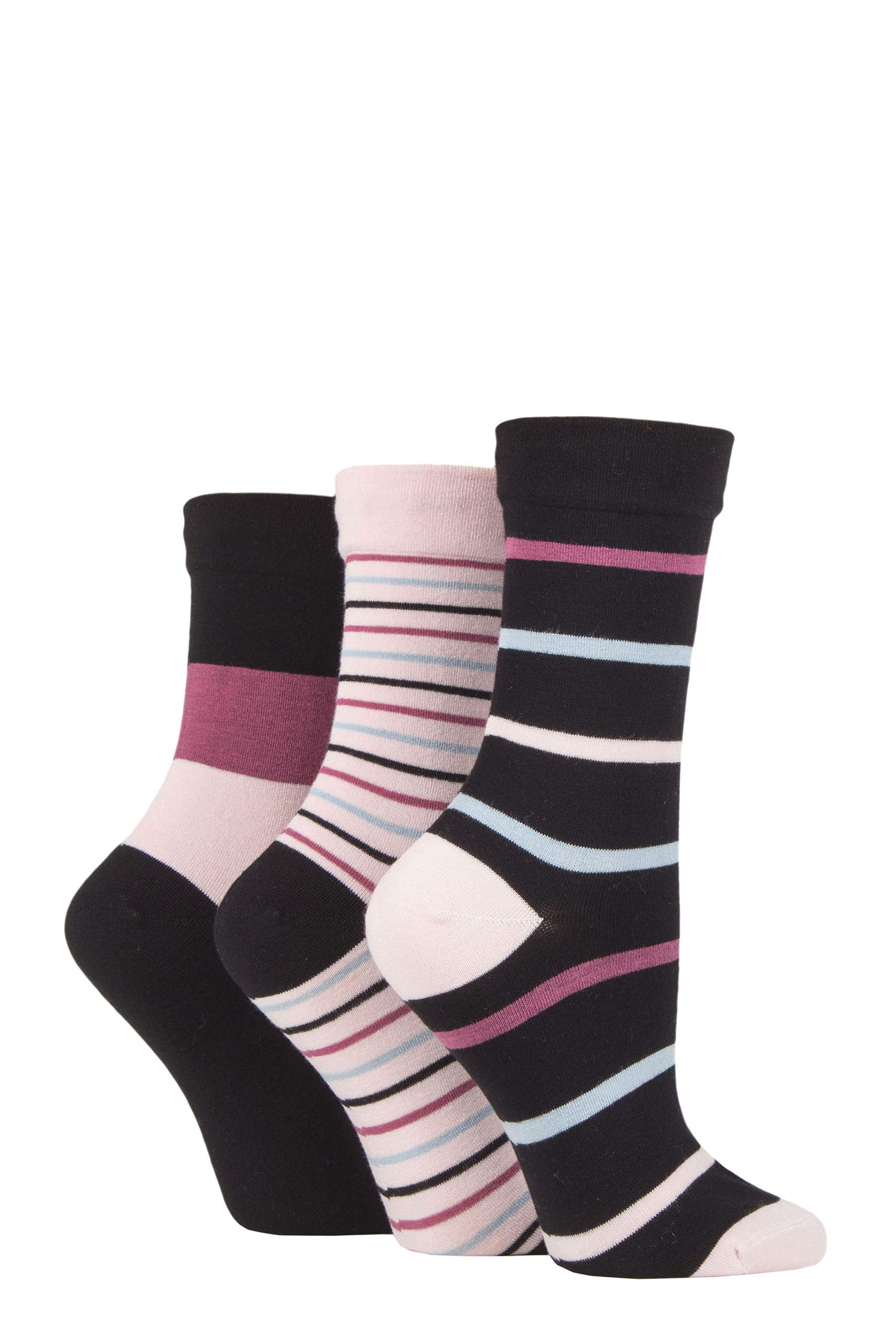 SockShop Ladies Gentle Bamboo Socks with Smooth Toe Seams In Plains and Stripes Pack of 3 Dust Stripes 4-8