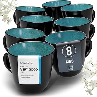 Stoneware coffee mugs set 8 pcs – 14.5 oz petrol blue ceramic coffee cups – Dishwasher and microwave safe – Stylish coffee cup set – Dinner service Pure Living Interior Design