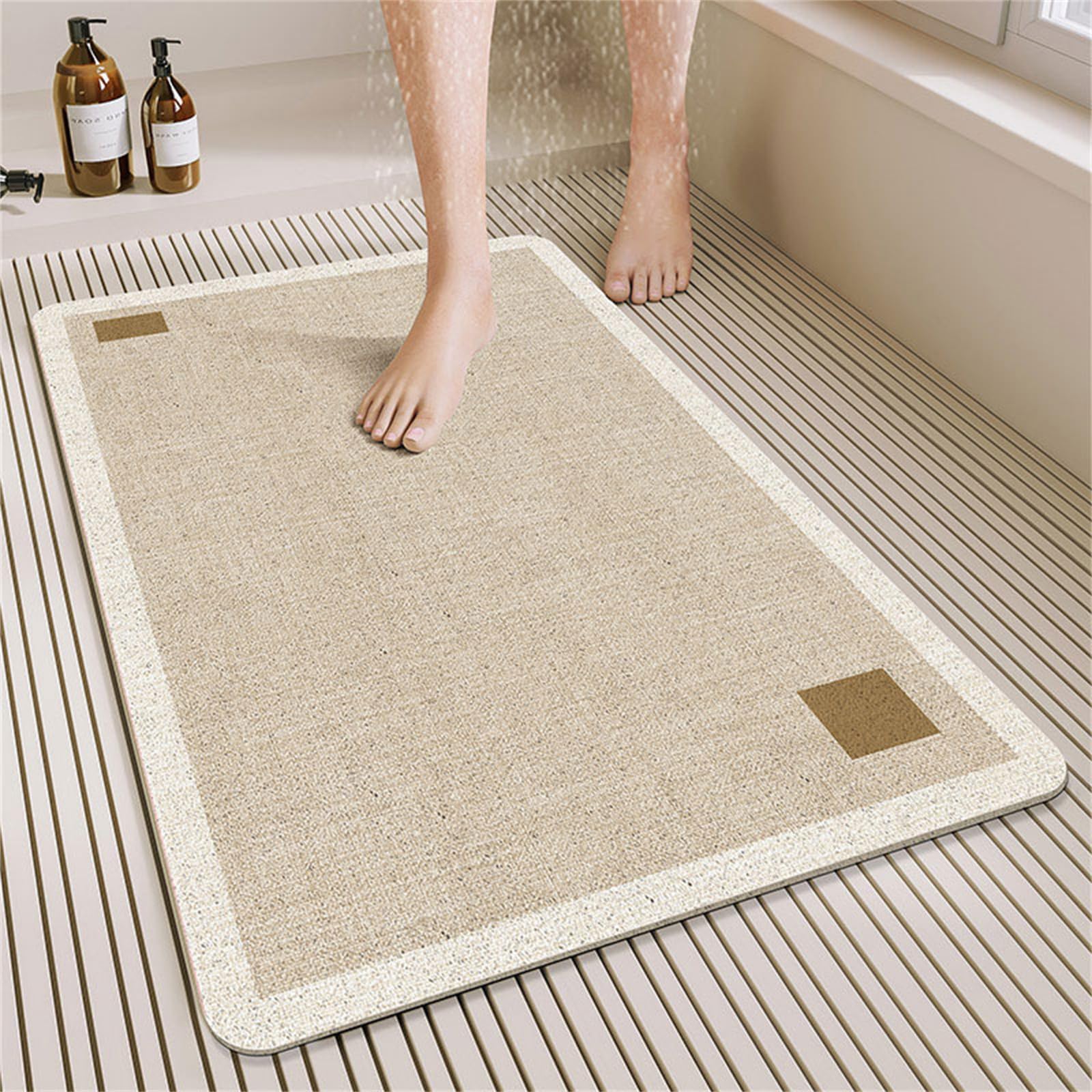 Odot Duschmatte rutschfest, Klassische Schlichtheit Schnelltrocknend PVC-Luffa Badewannenmatte, Badezimmerteppich mit Ablaufloch, Weich Badteppich, Duschvorleger für Nassbereiche (Beige 3,80x120cm)