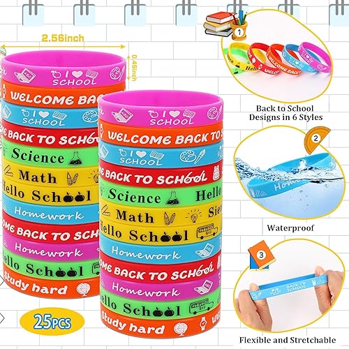 Miniatura 3 de JUNEBRUSHS Paquete de 50 pulseras de goma surtidas para niños y niñas, regalos de Halloween, regalos de Halloween, regalos de bolsas de golosinas