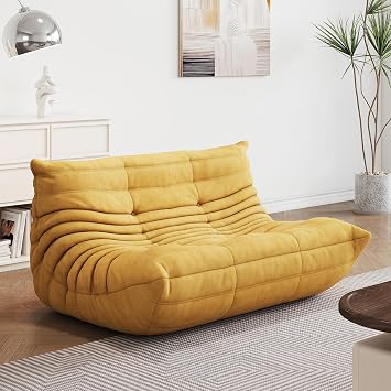 Bean Bag Chair - Corner Sofa, Fireside Chair Bean Bag Sofa Large Bean Bag Chair for Adults,Fireside Floor Couch for Living Room, Bedroom, Gaming Yellow, Single Yellow, Loveseat