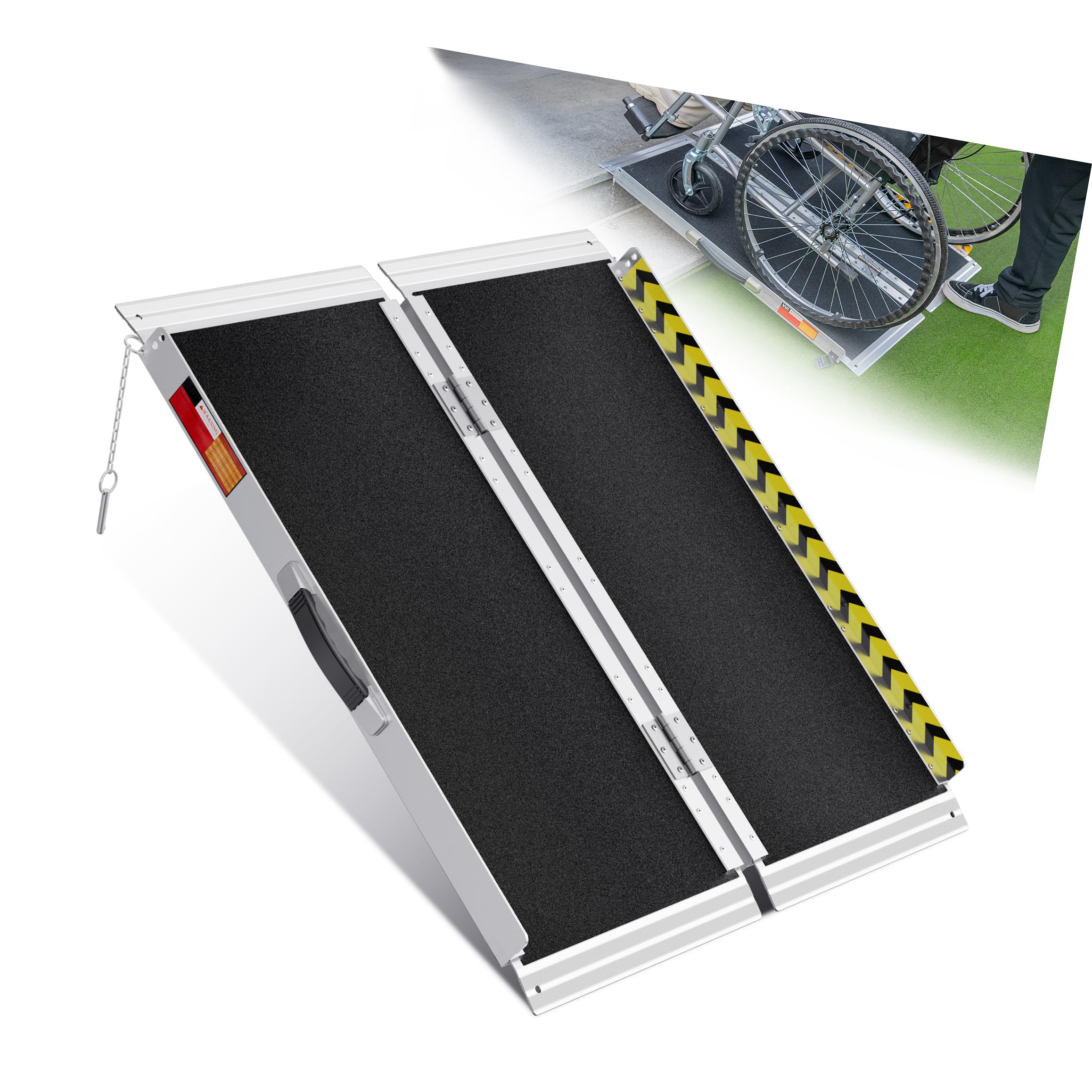 Rampa per Sedia a Rotelle 91CM, Capacità 363KG, Rampa Disabili Pieghevole Antiscivolo in Alluminio con Superficie in Carborundum per Gradini, Soglie, Cordoli, Scale e Auto