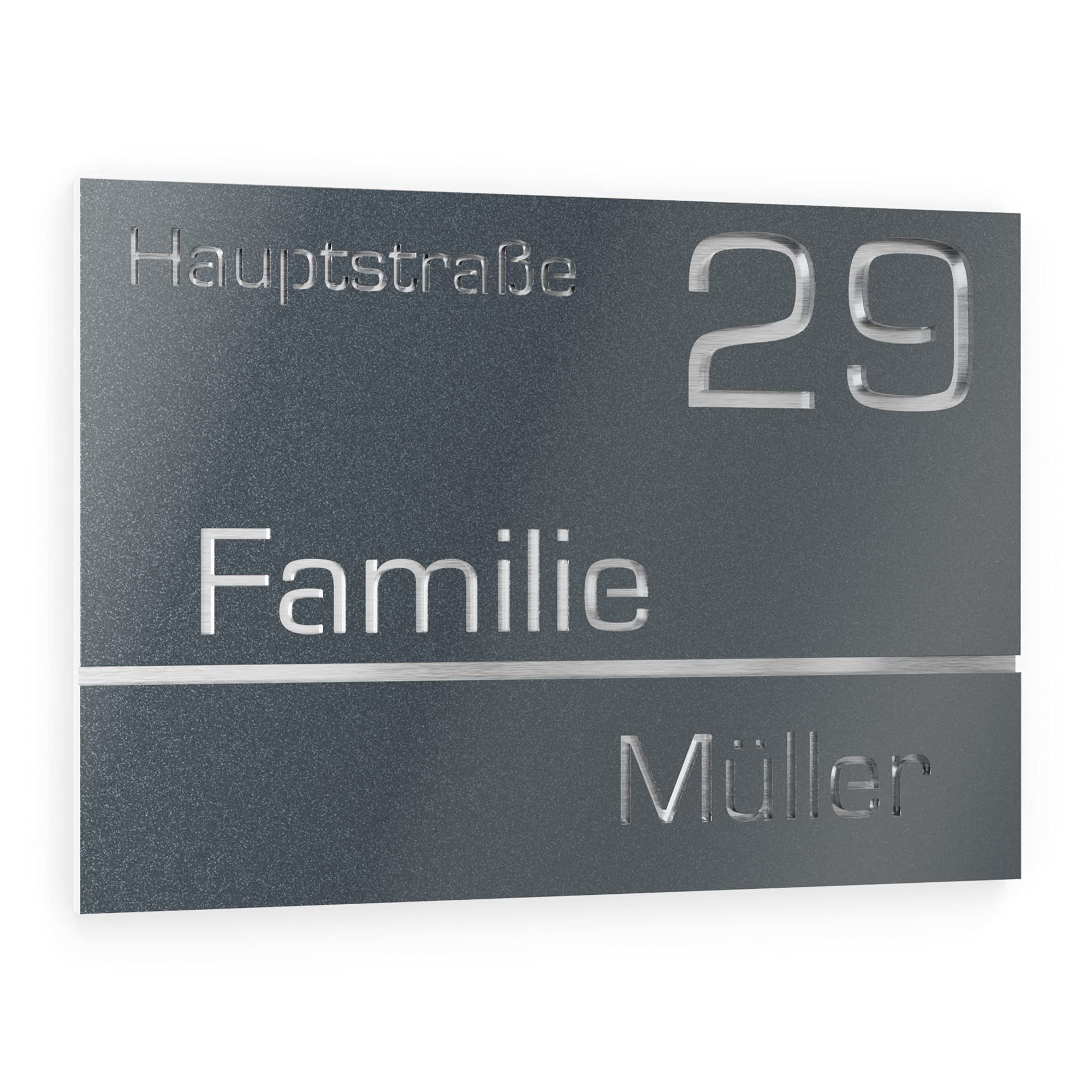 Número de Casa Exterior Personalizable de Acero Inoxidable. 215 x 150 mm en Gris antracita metálico Resistente a la Intemperie. Para Puertas y Portales. [Made in Germany]