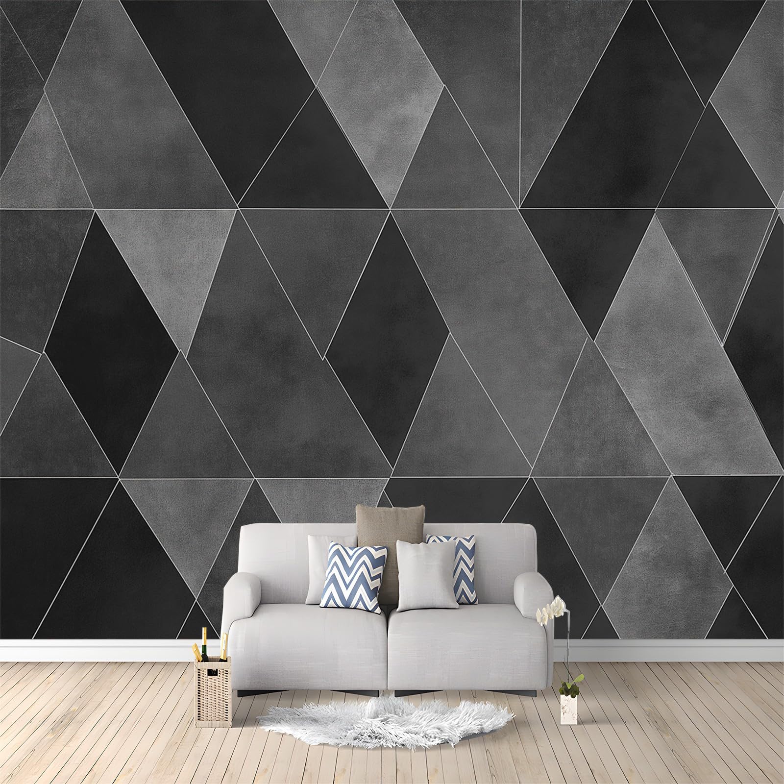 WHUOEUCO Photo Wallpaper Murals Geometric Gray Triangle 400x280 cm 3D Panoramic Wallpaper, Modern Non-Woven Wall Mural, for Bedroom Living Room TV Backdrop Interior Decor