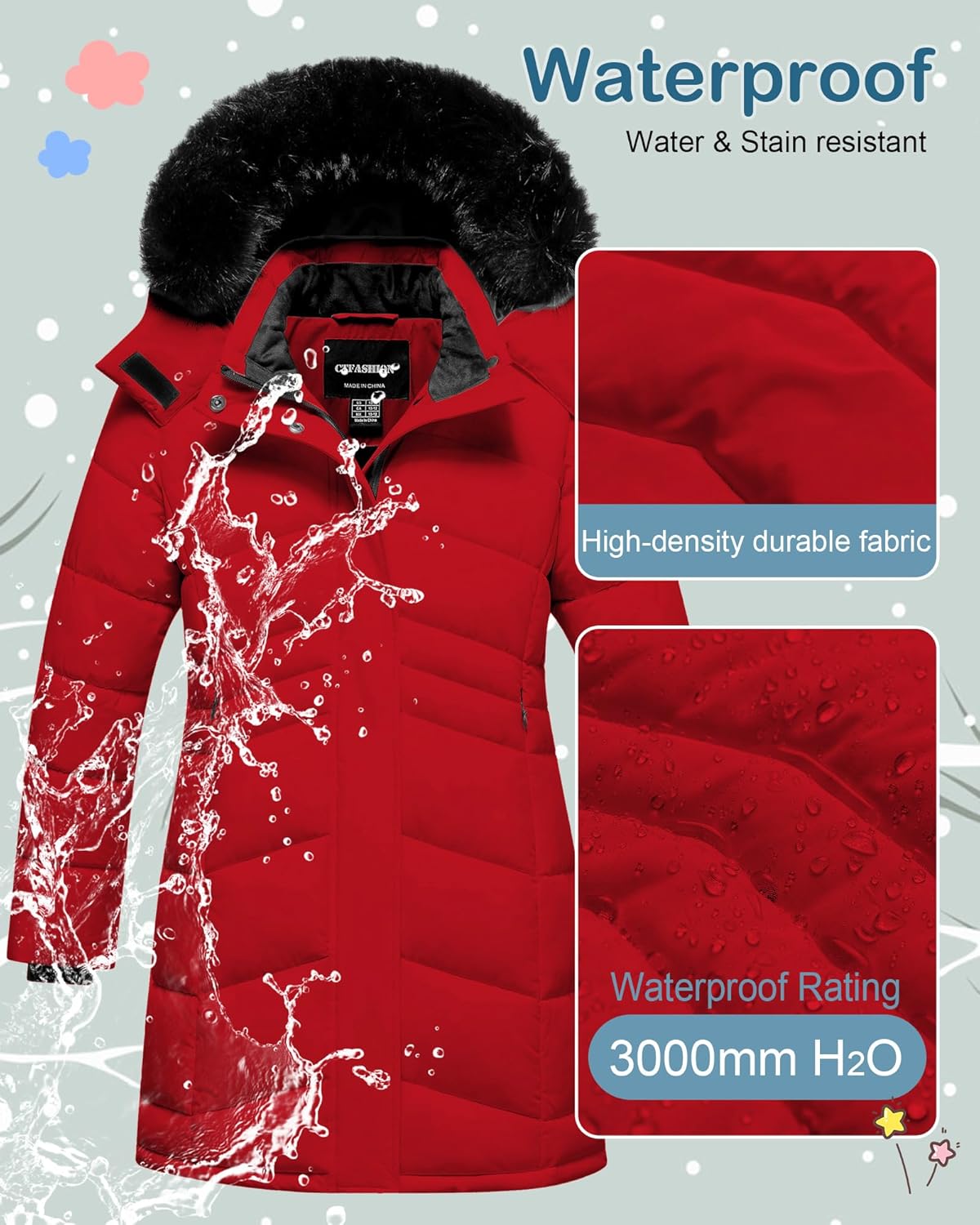 Girl's Winter Coats Kids Waterproof Long Puffer Jacket Thicken Fleece Lined Ski Parka with Detachable Fur Hooded - Image 4