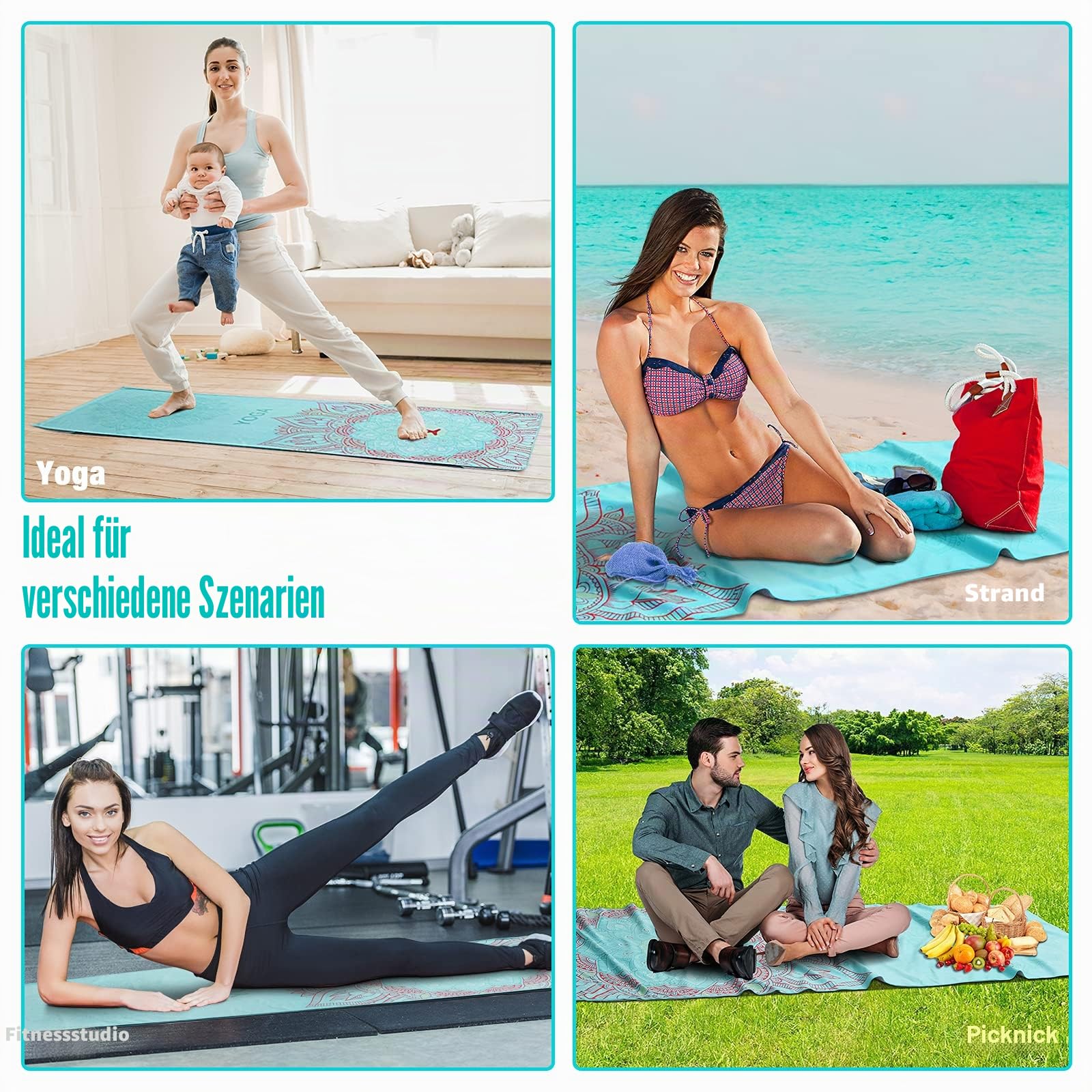 MoKo Yogamatten Handtuch, rutschfest Yoga Handtuch Auflage für Yogamatte Schweißabsorbierend Saugfähig Schnelltrocknend Yogatuch für Pilates Hot Yoga Picknick im Freien