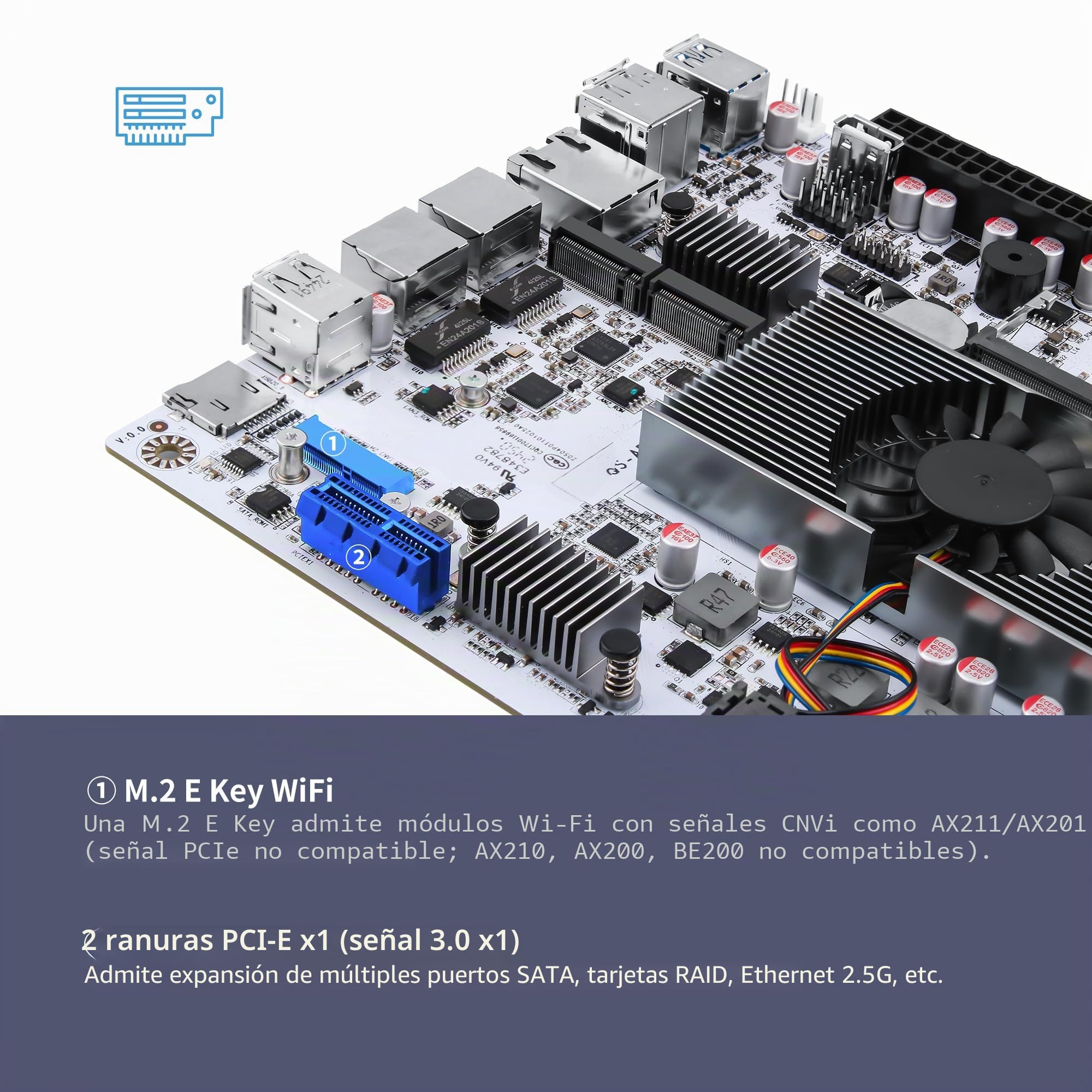 CWWK NAS Motherboard 8 Bay con 10GbE RJ45 LAN, N150 CPU Mini ITX Placa Base Blanca M8 (N100 Upgrade), 2 x NVMe, Dual 2.5Gb Ethernet, M.2 WiFi, USB-C, DDR5 NO RAM/SSD, PCIe x1, TF