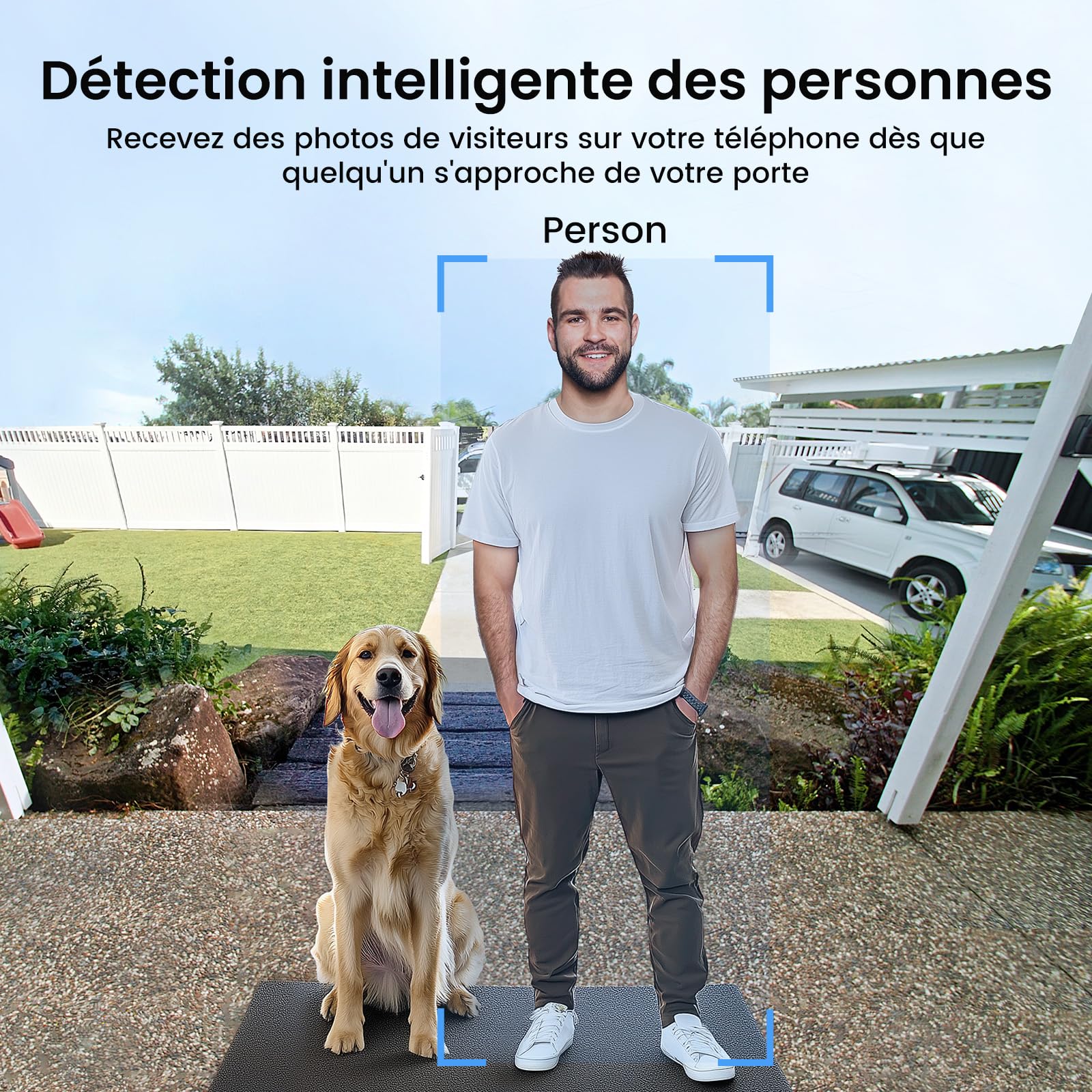 aosu 2K Sonnette sans Fil avec Camera,Détection Humaine PIR,170°Grand Angle Vision Nocturne,Audio Bidirectionnel,Installation Facile,IP65 Etanche,2.4G & Bluetooth Uniquement,Compatible avec Alexa