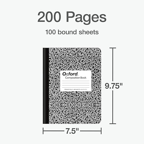 Miniatura 2 de Oxford Cuadernos de composición a rayas primarias, 9-34 x 7-12 pulgadas, práctica de escritura para niños, grados K-2, cubiertas negras, 100 hojas,