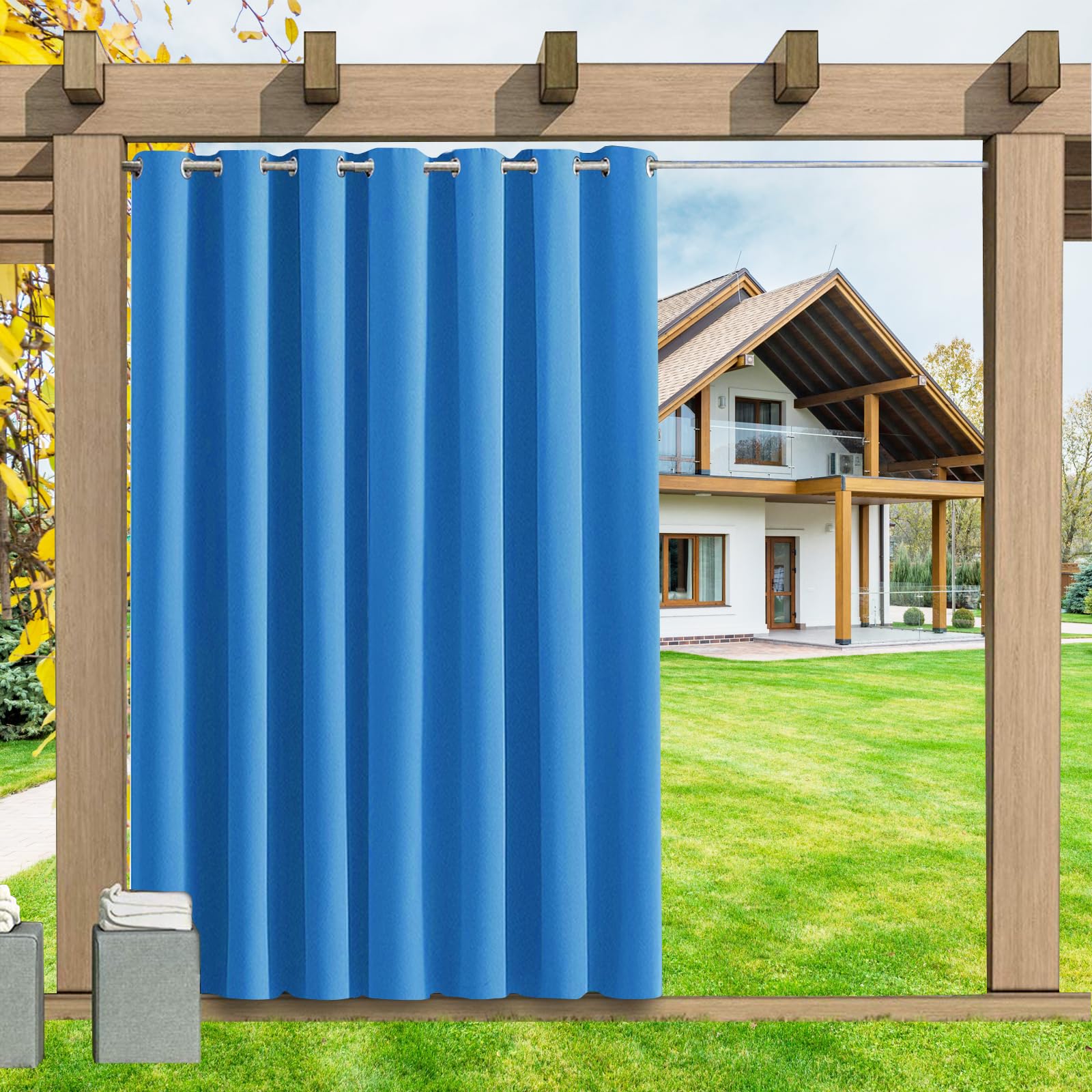 LSDINDF Outdoor Curtains Waterproof 1 Panel, Blackout Thermal Insulated Privacy Curtains with Grommet Top for Pergola, Porch, Gazebo, Patio & Pool - W 84" x L 95"