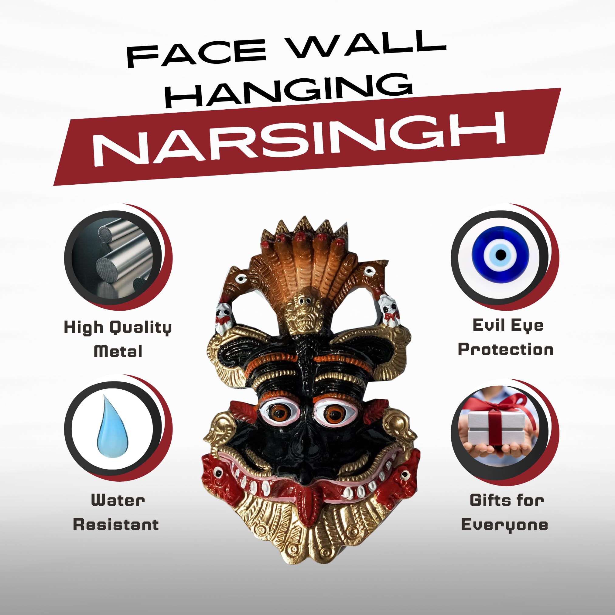 Salvus APP SOLUTIONS Sacred Metal Narsingh Kirtimukha Wall Hanging Mask Wall Hanging: Divine Art for Spiritual Home Decor (Black_3.5x6 inch) 1