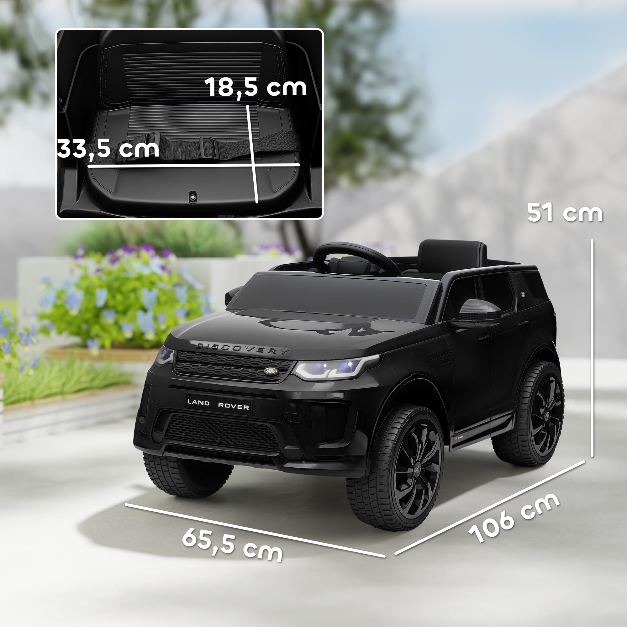 AIYAPLAY Land Rover Discovery Sport Kinderauto 12V für Kinder 3-6 Schwarz | Kinder Elektroauto, 2,4G Fernbedienung, Musik, Hupe, Elektrofahrzeug mit LED-Lichtern, USB/MP3-Anschluss, 3-5 km/h