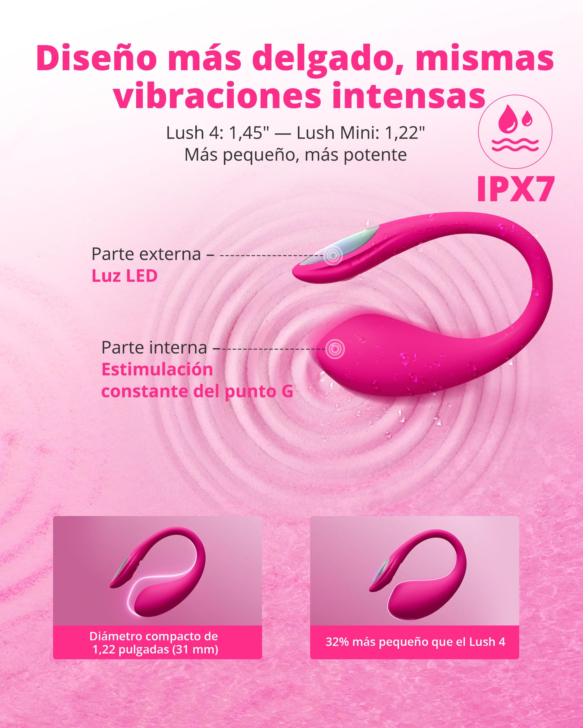 LOVENSE Lush Mini Huevo Vibradorador Mujer con Mando a Distancia Luz LED | Estimulador de Punto G Femenino, Vibradorador Mujer Juguetes Eróticos, Hombre Vibrador Control Remoto App Principiantes, IPX7