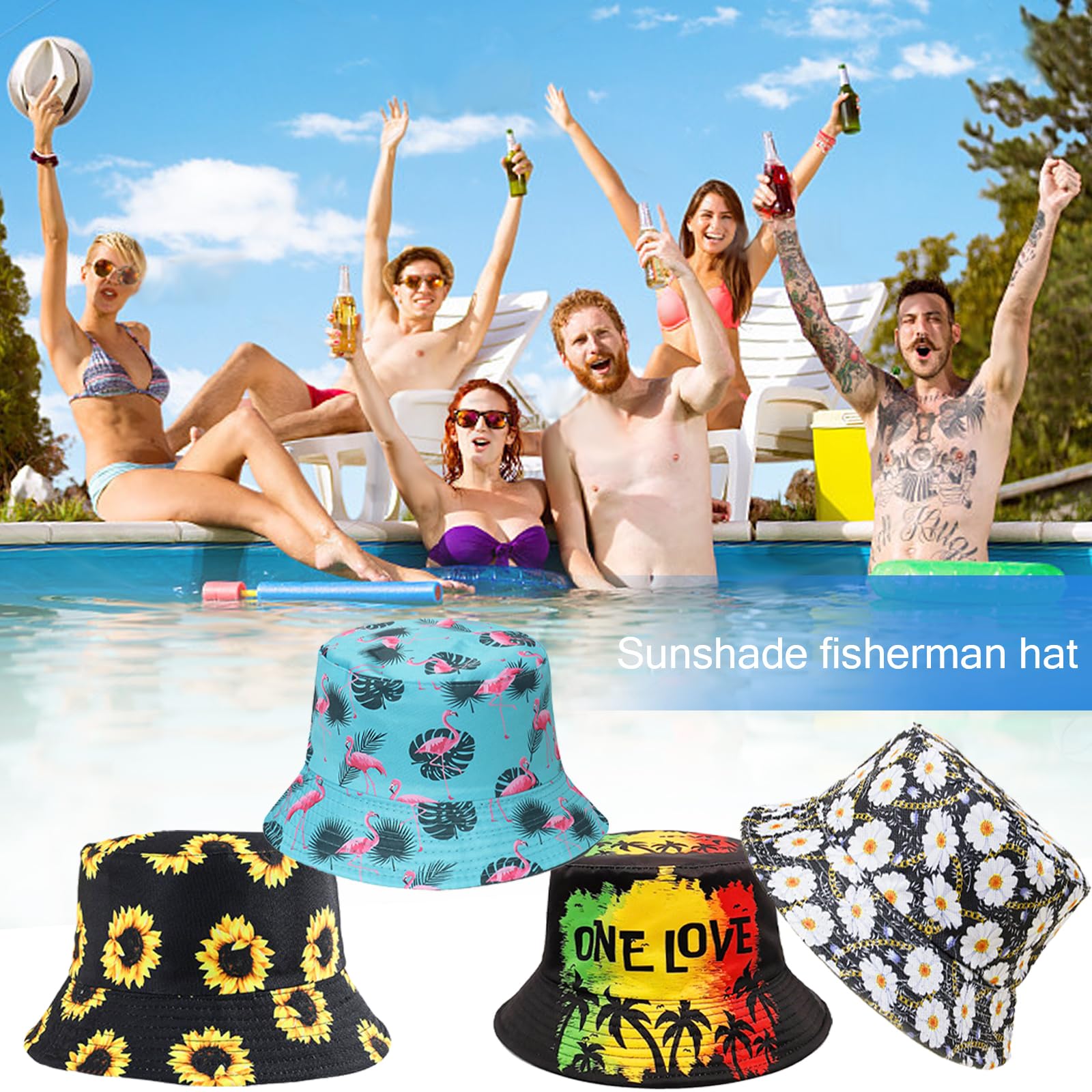 Sombrero de pescador, sombrero para el sol, sombrero de pesca plegable para senderismo, camping, vacaciones (flamenco), azul, Talla única