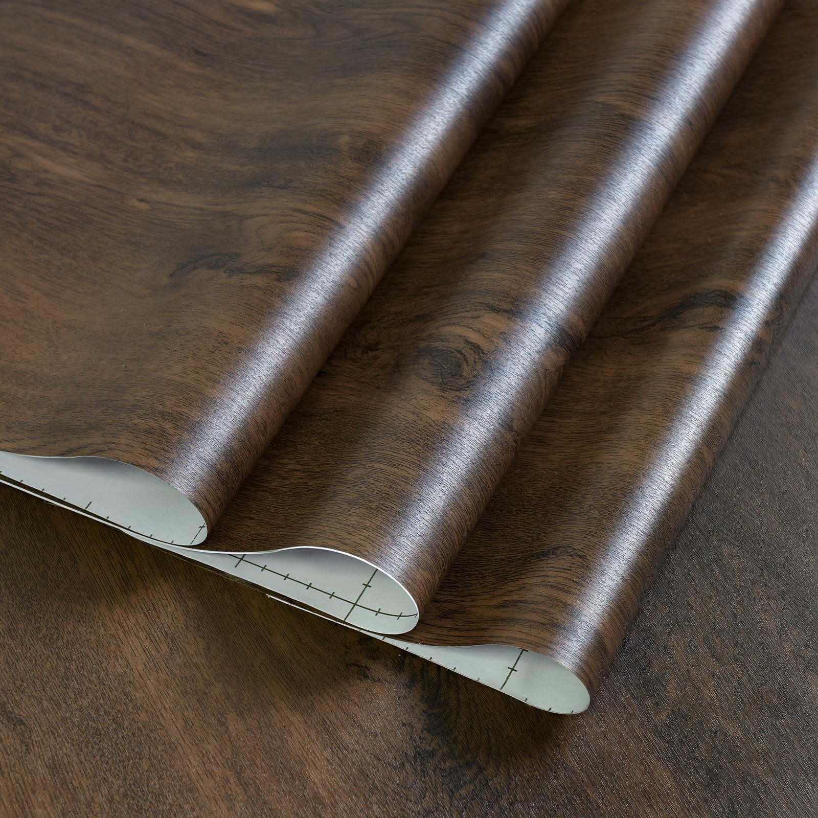 48x78inch Extra Wide Wood Grain Wallpaper Peel and Stick Dark Brown Walnut Texture Contact Paper Air Guide Slot Design Matte Thickened Self-Adhesive Waterproof Furniture Stickers Dark Wood Vinyl Wrap