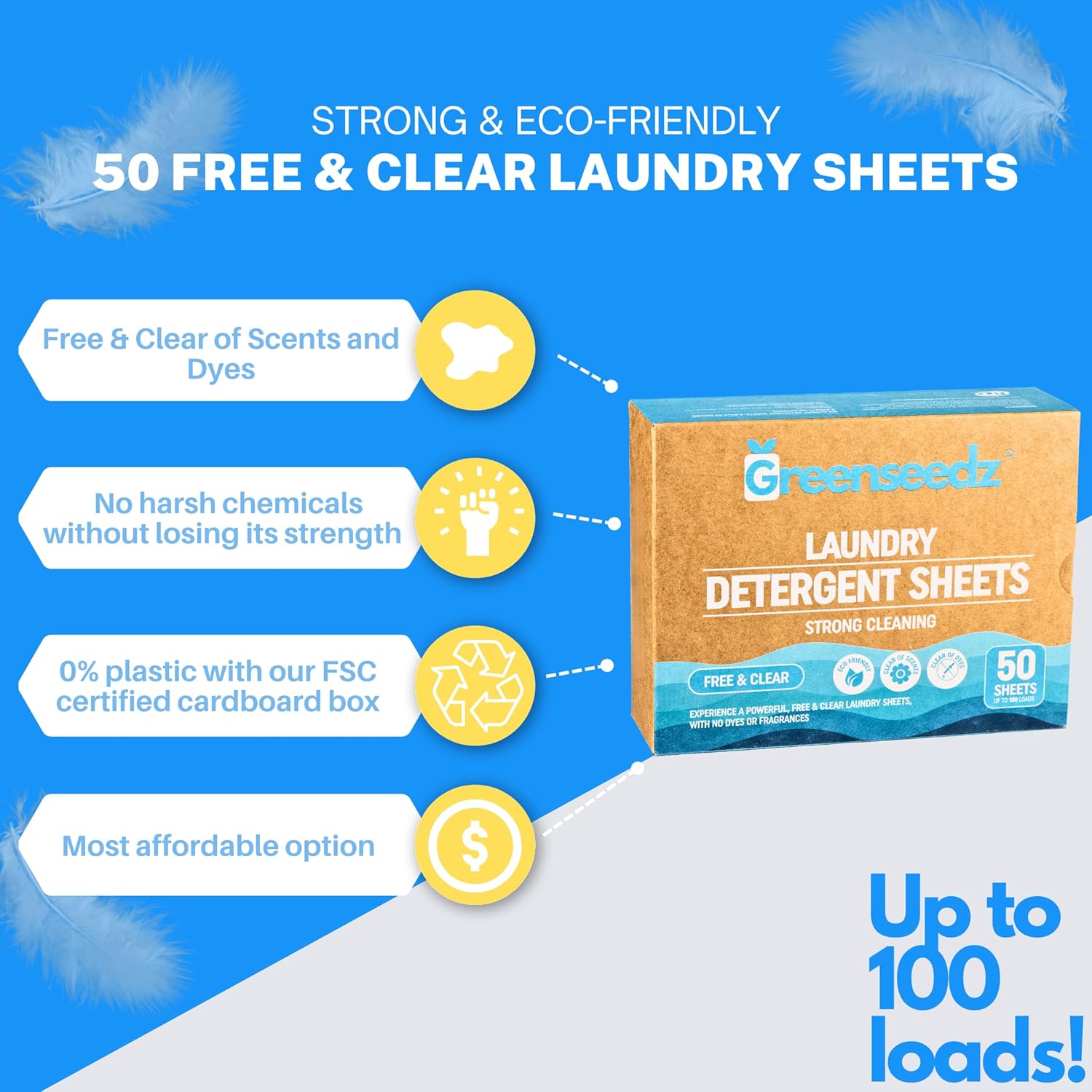 & Clear Unscented Laundry Deternt Sheets, Up to 100 Loads,