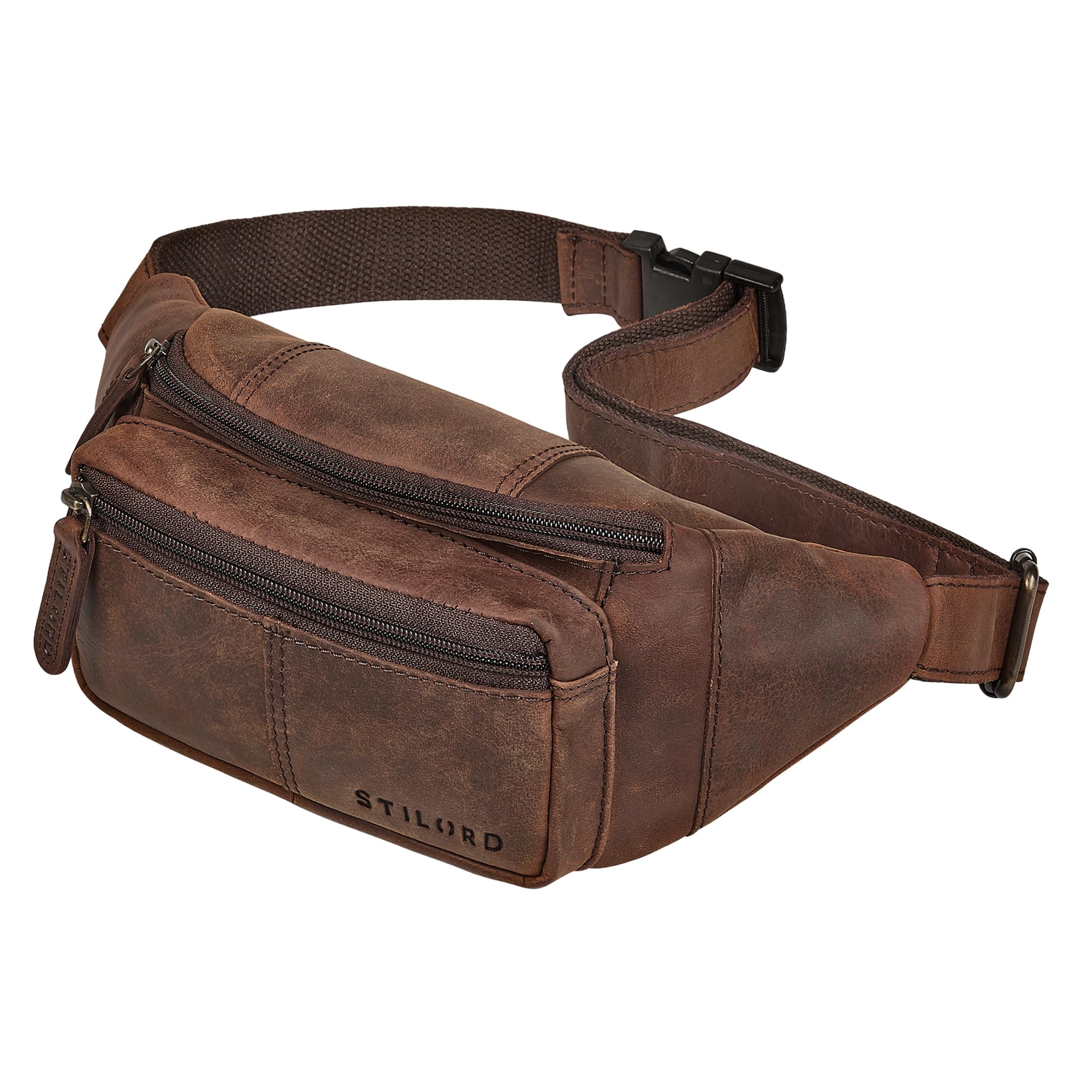 STILORD 'Devon' Marsupio in Pelle Marrone Uomo Vintage - Borsello da Cintura Pelle Vera con Molte Tasche - Zaino da Petto Antifurto - Marsupi per Viaggi e Festival