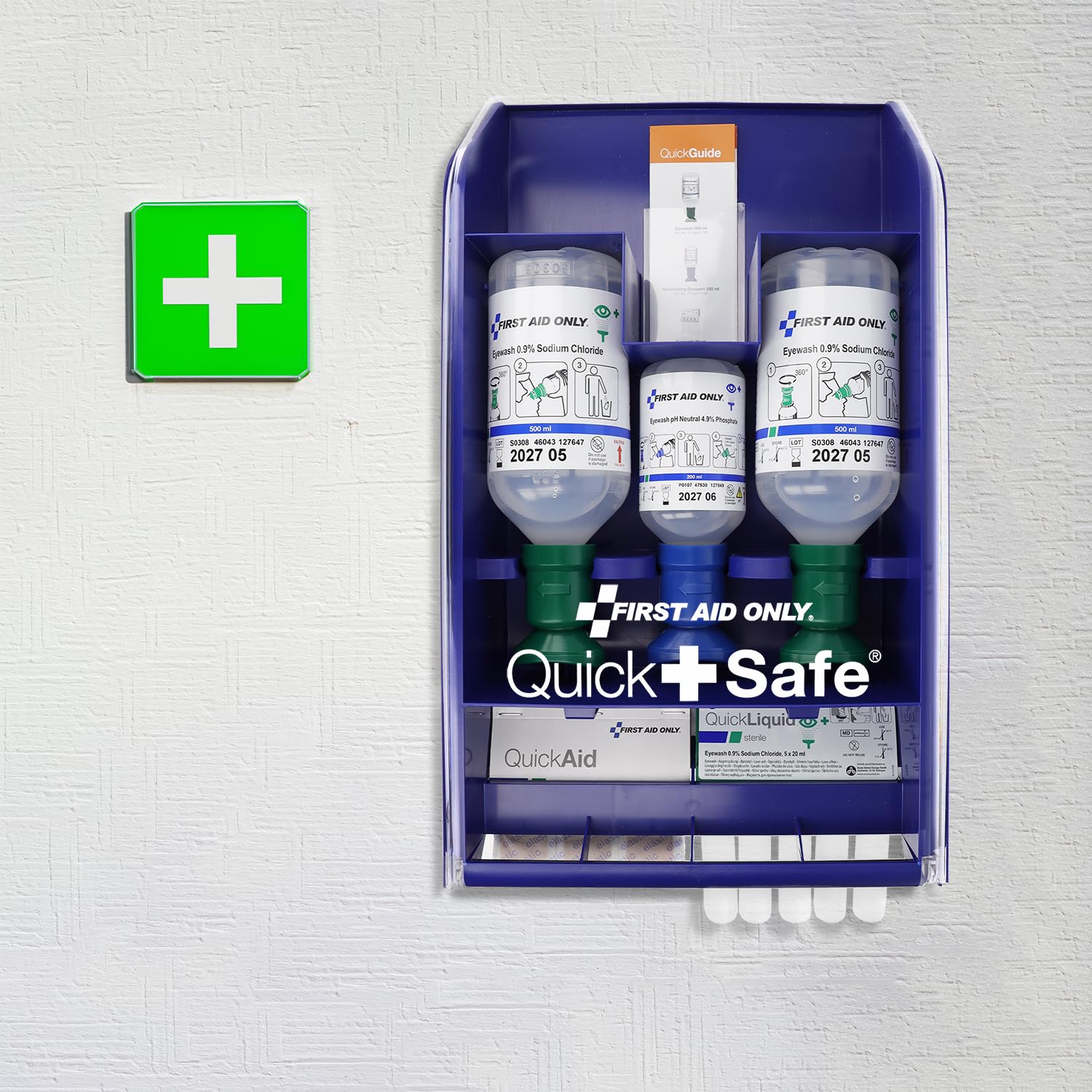 First Aid Only QuickSafe Basic Erste-Hilfe-Station | Notfallstation mit Grundausstattung für Augen- und Schnittverletzungen | hygienisch, staubgeschützt, einfach zu befüllen | P-44026 00