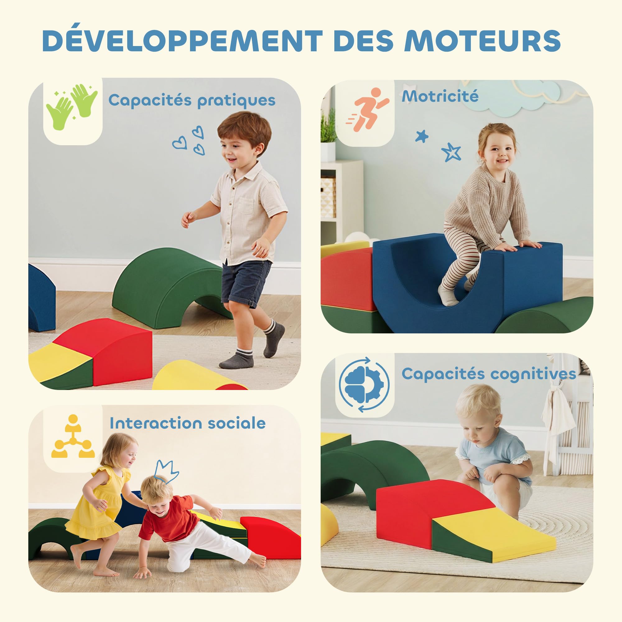 AIYAPLAY - Juego de motrices para bebé, 5 unidades, módulo de espuma EVA, multicolor | Cubierta de Recubrimiento de PU, Bloques de Espuma de Construcción, Juguetes Educativos, Niños en Edad Preescolar