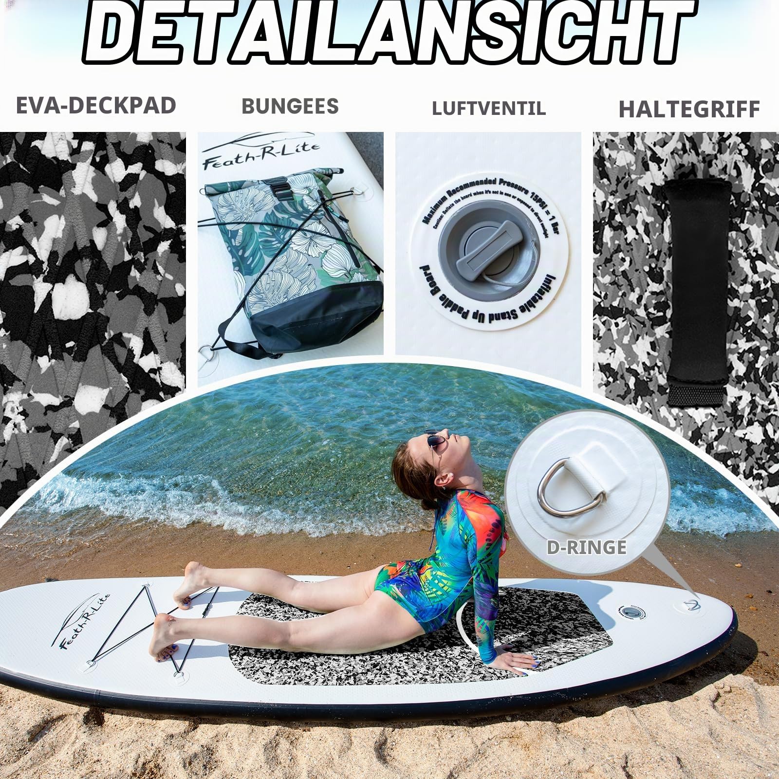 FunWater Aufblasbares Stand Up Paddle Board Surfbrett SUP Komplettes Paddleboard Zubehör Verstellbares Paddel, Pumpe, Reiserucksack, Leine, Erwachsene Paddelboard