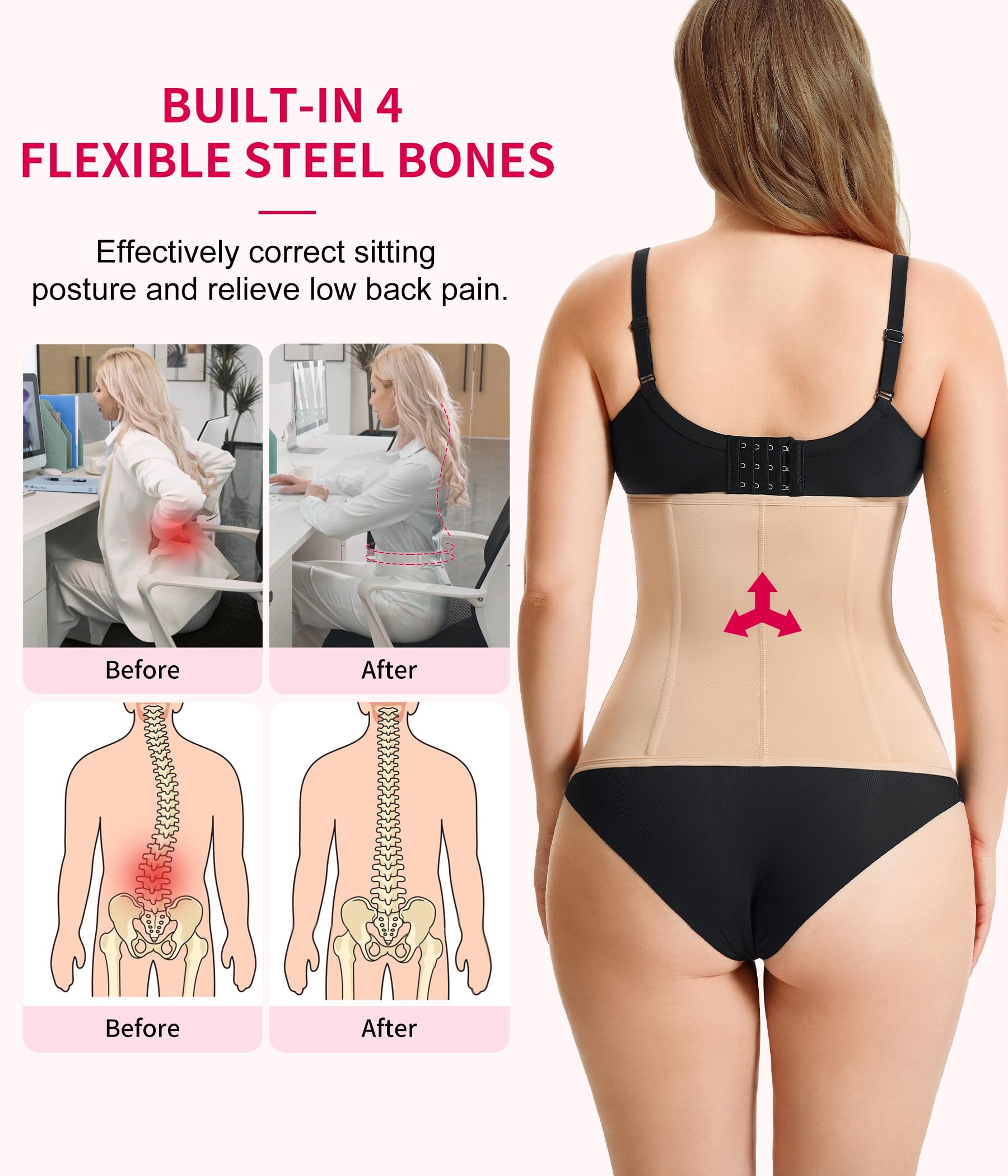 Gotoly Entrenador de cintura para mujer, corsé con cremallera, faja moldeadora para control de abdomen, faja de entrenamiento
