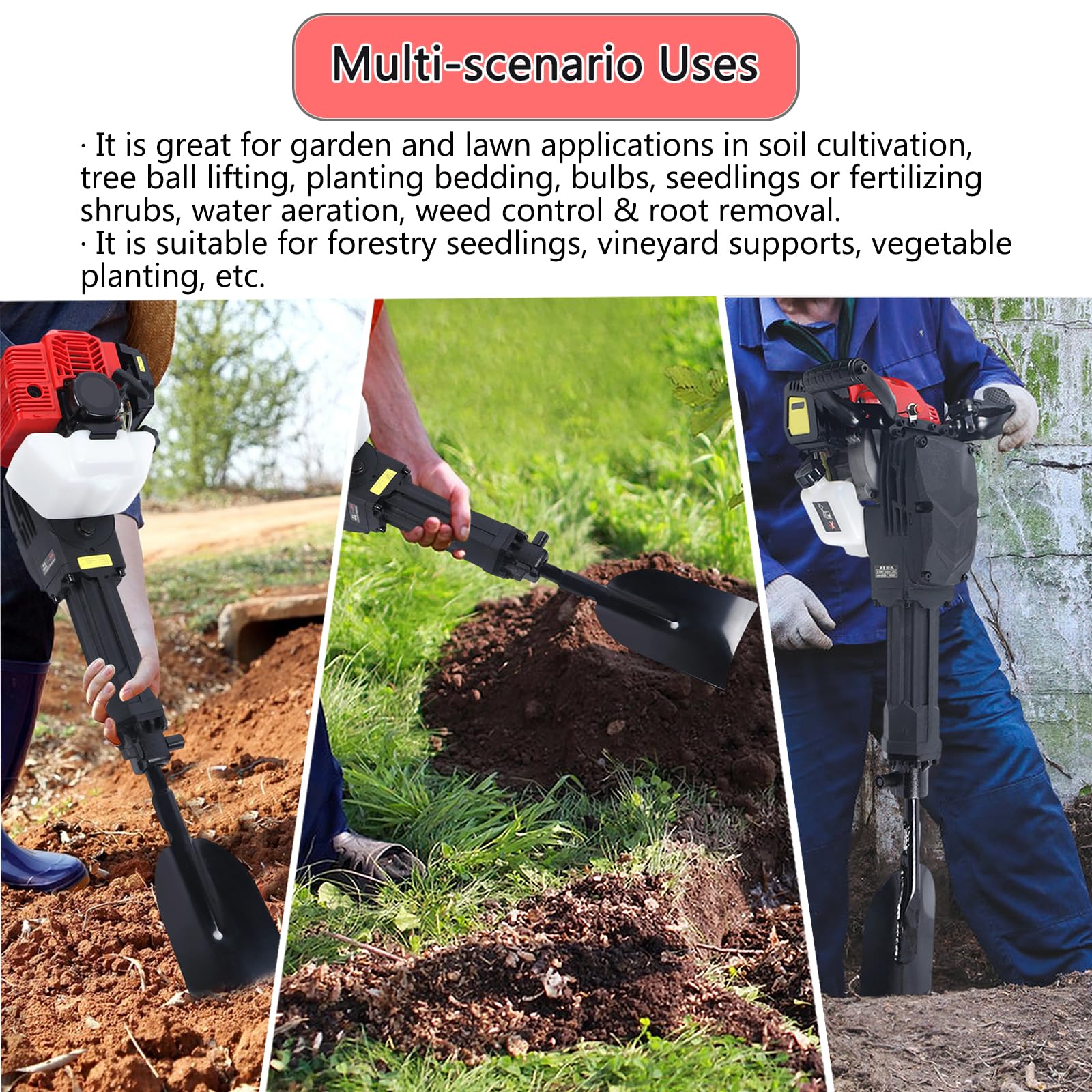 52cc 2 Stroke Excavator 1900W 52cc Gas Powered Tree Digger & Trencher ...