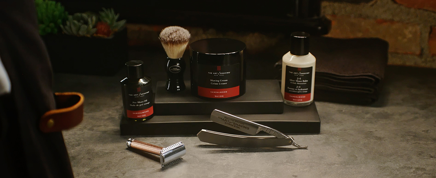 The Art of Shaving Sandalwood 4-in-1 Trial Kit – Pre-Shave Oil, Shaving Cream, Shaving Brush & After-Shave Balm – Protects Against Irritation and Razor Burn – Hydrates and Nourishes Dry Skin