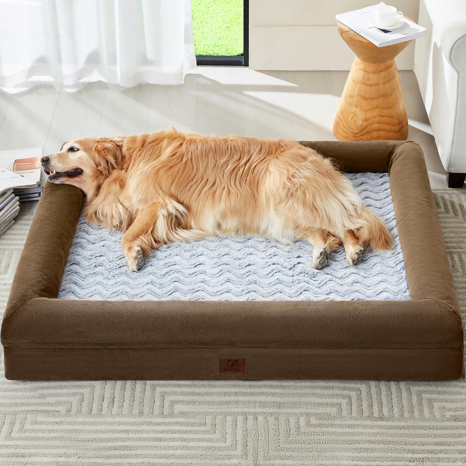 WNPETHOME Camas lavables para perros de gran tamaño, cama para perros XXXL, cama ortopédica para perros con funda extraíble e impermeable, cama extragrande para perros con lados de refuerzo para