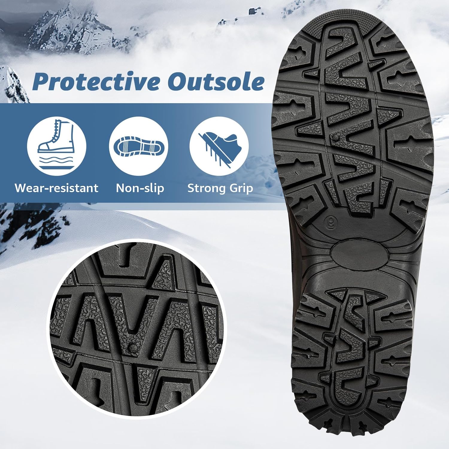 Kelway Men’s Winter Boots, Insulated Waterproof Leather & Suede Snow Boots with Anti-Slip Rubber Sole, Cold Weather Outdoor Hiking Shoes - Image 4