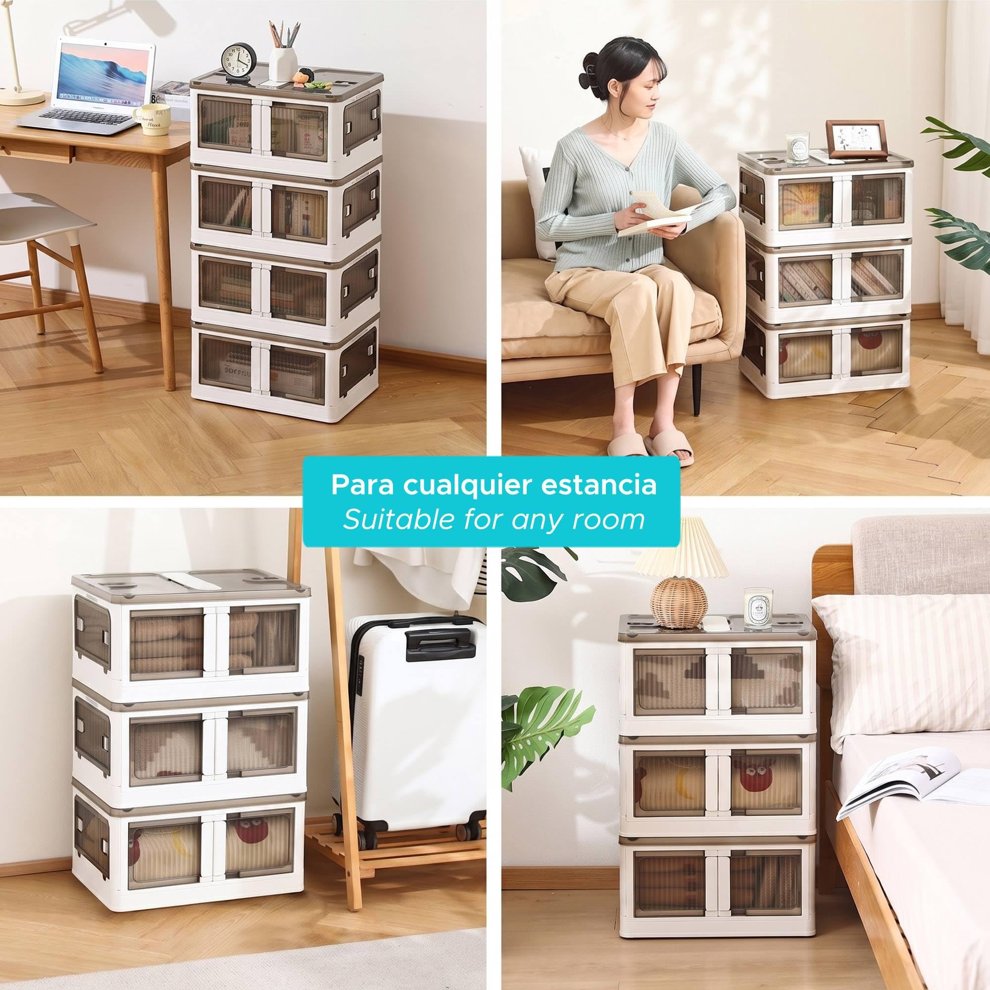 Well Home Caja de almacenamiento plegable multifuncional en color Blanco 2 Niveles, 140L por Nivel, 280 L en Total
