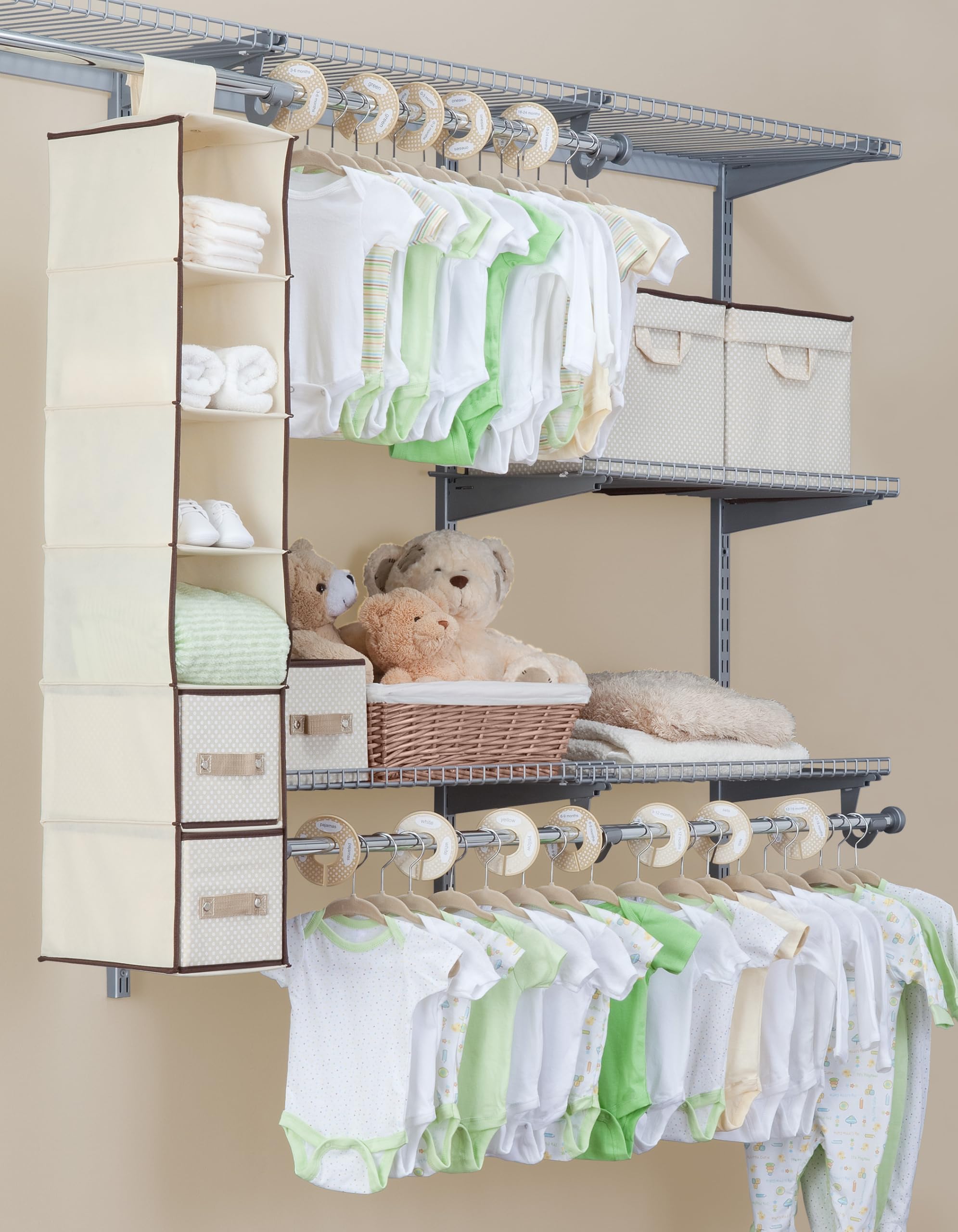 Delta Children Set di 48 contenitori per la cameretta dei bambini, soluzione facile da riporre e organizzare, mantiene la camera da letto, la cameretta e l'armadio puliti, beige