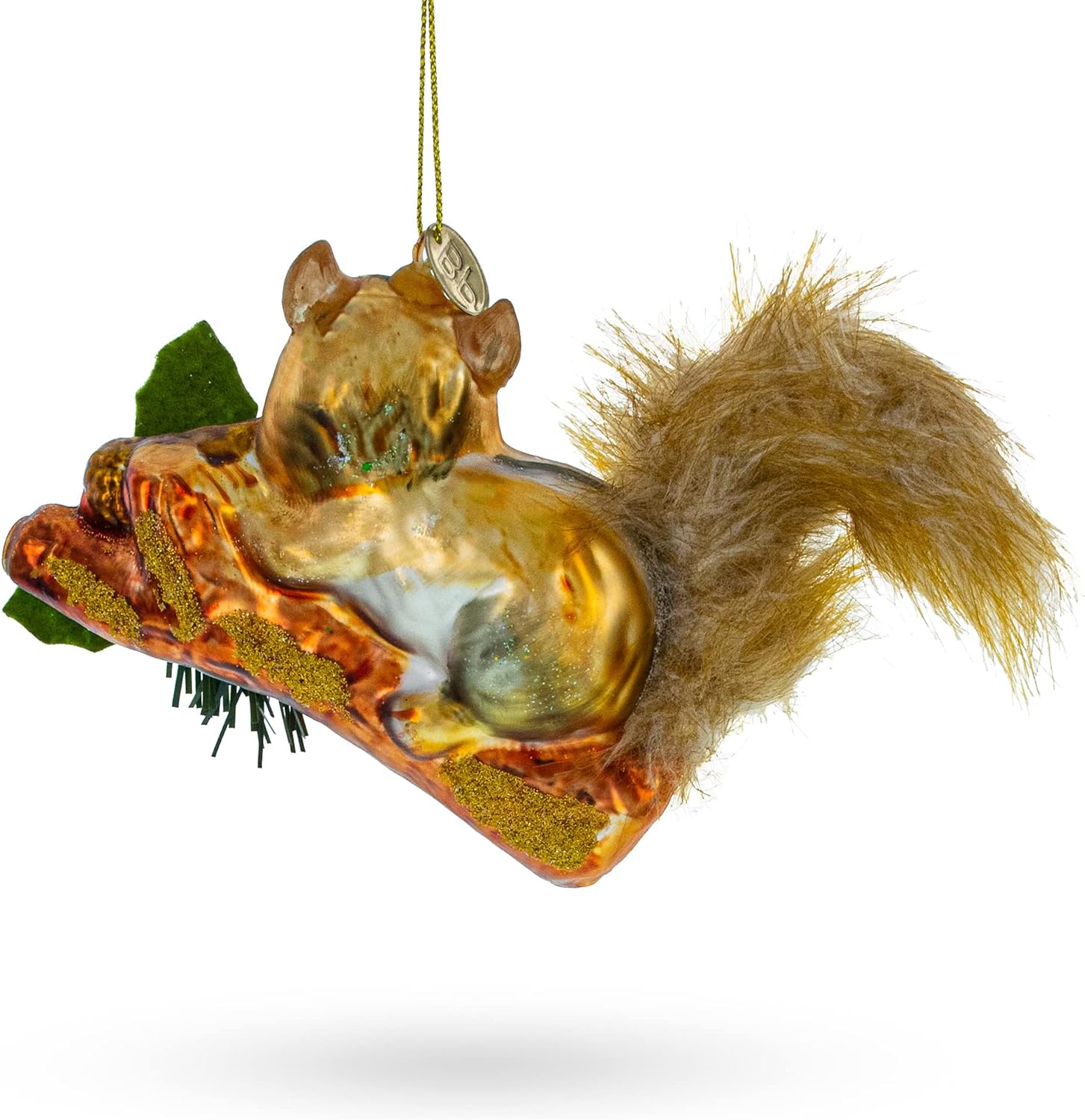 Cheerful Squirrel on a Blossoming Branch Blown Glass Christmas Ornament - Image 3