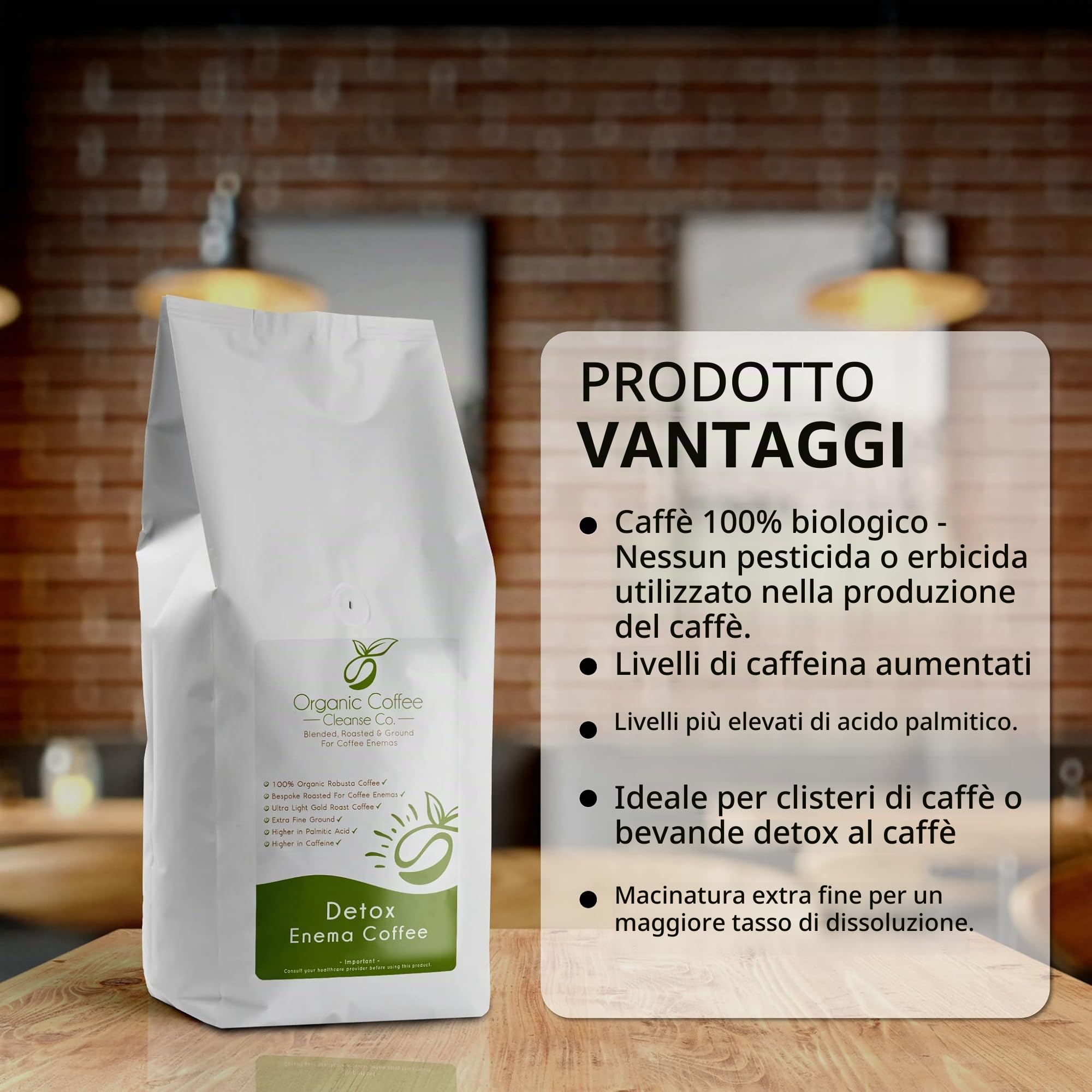 Enema Coffee 1kg, Clistere di caffè, miscelato, 100% robusta e 100% biologico, Caffè Macinato