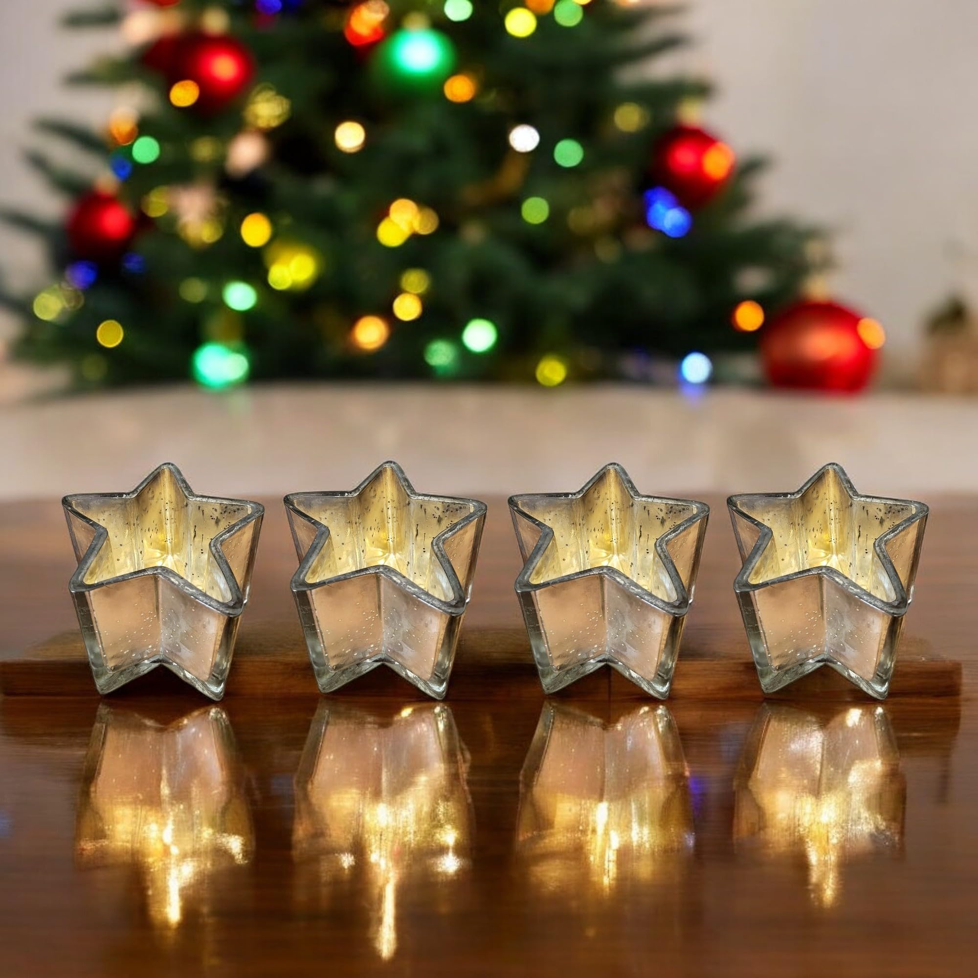 4X Adventskranz Teelichthalter Silberner Stern