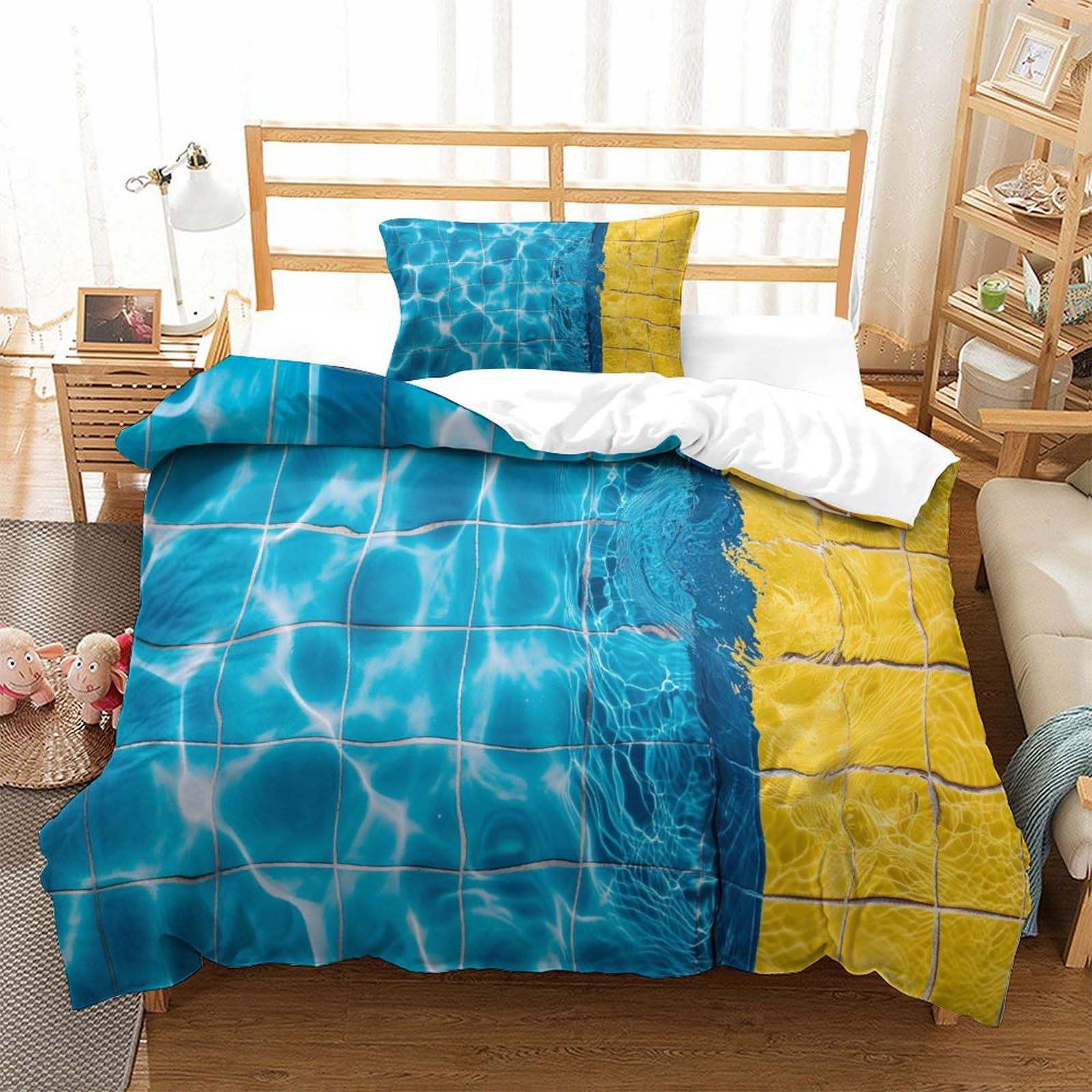 P1s9u7w5y Water Ripple-9 3D Printed Ripple Fresh Style 3Pcs Duvet Cover Set Microfiber Sunny Lake Bedding Set Single（135X200cm）