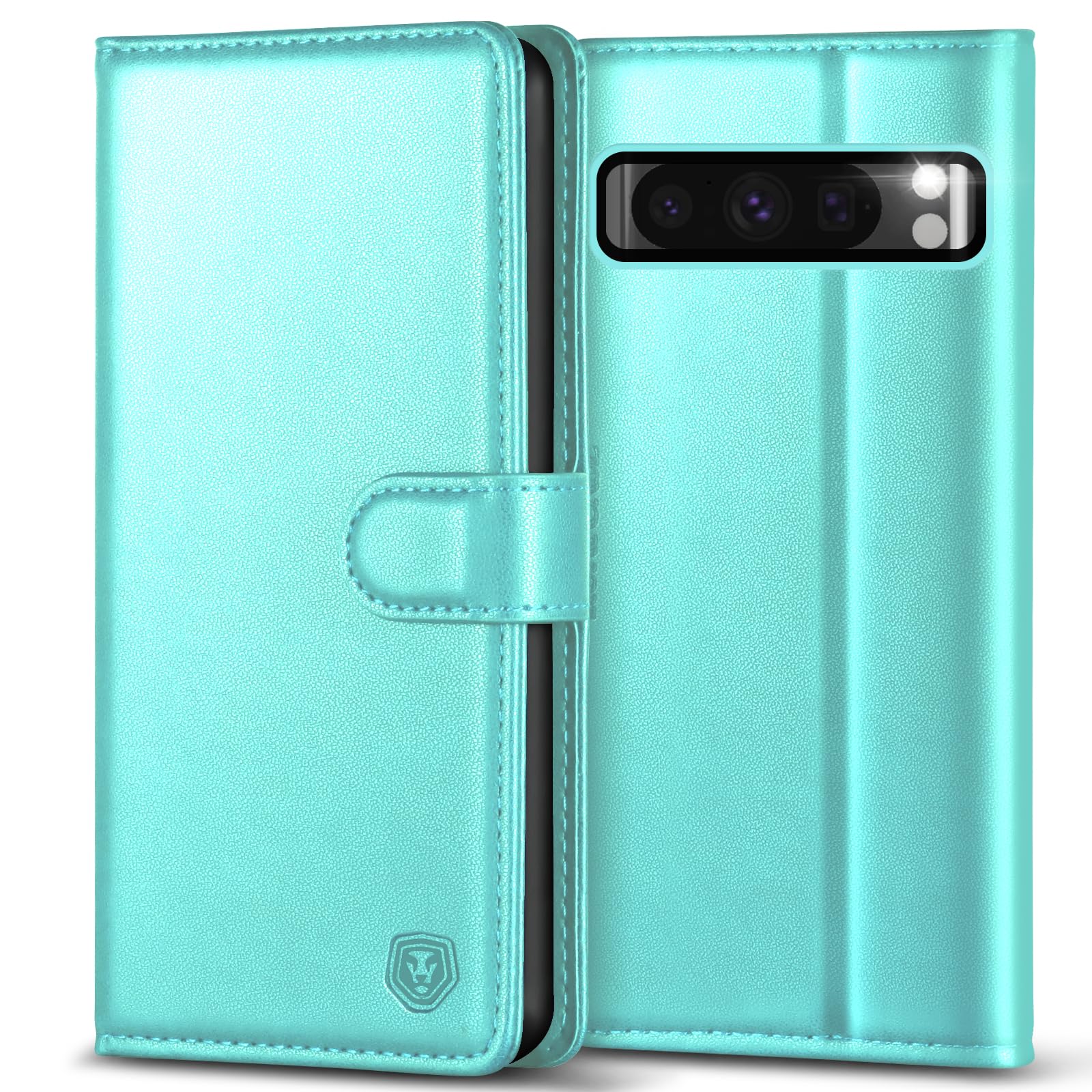 Kuafcasefor Google Pixel 8 Pro Case, 4 Card Slots Magnetic Closure Kickstand Shockproof Protective Phone Case for Google Pixel 8 Pro - Ice Green