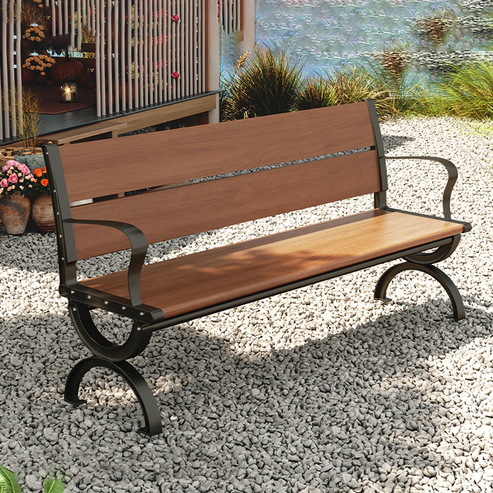 Panche da Giardino per 2-3 Adulti, Panchina da Esterno, Carico Massimo 300 kg, Panchine da Esterno per Cortile, Veranda, Prato, Cortile(Brown,180cm/71in)