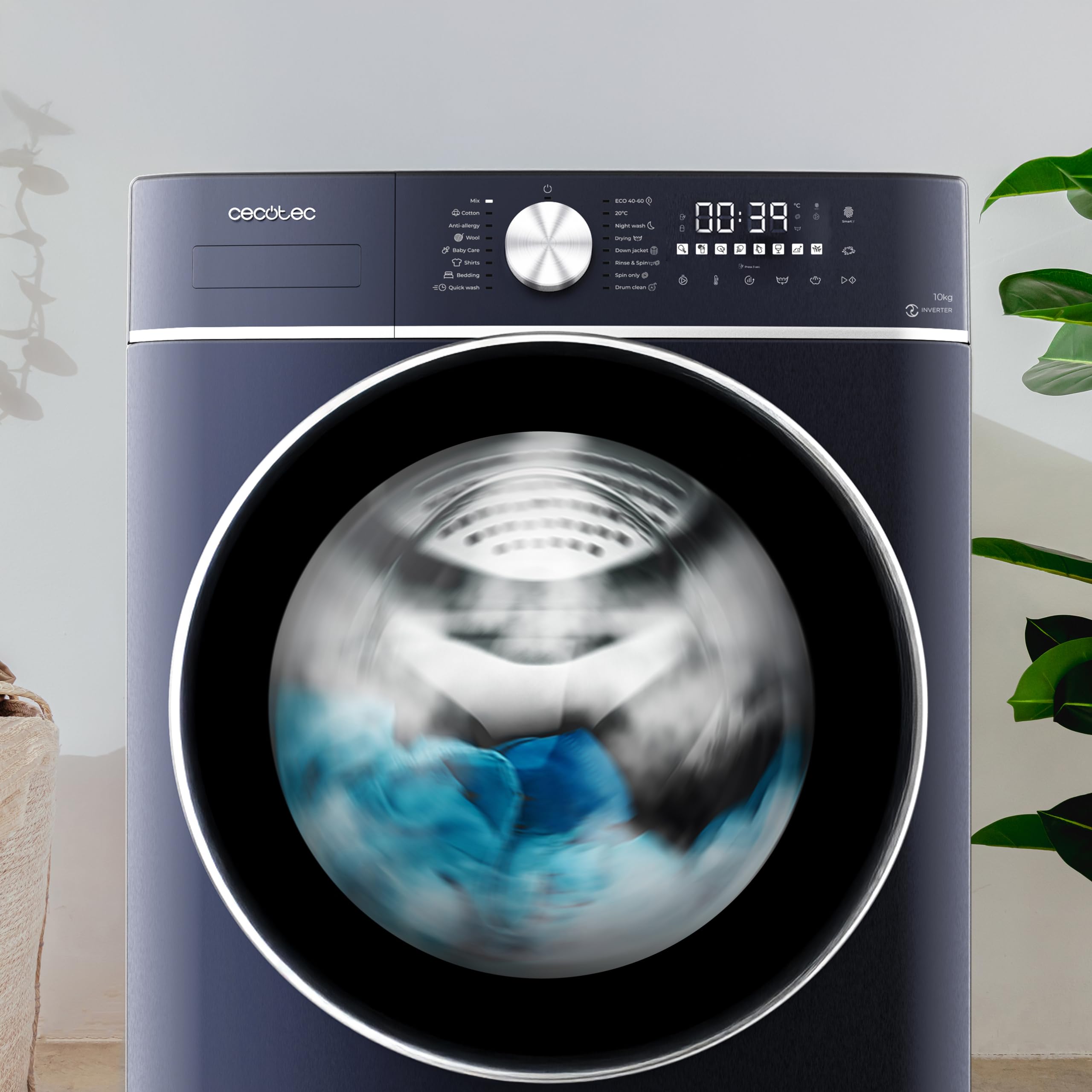 Cecotec Lave-linge Séchant 10Kg + 6Kg Chargement Frontal Bolero Wash&Dry 10680 Inverter Titanium A. 1400 tr/min, 16 Programmes, Moteur Inverter Plus, Basse Consommation, OnSmart, Joint Antibactérien