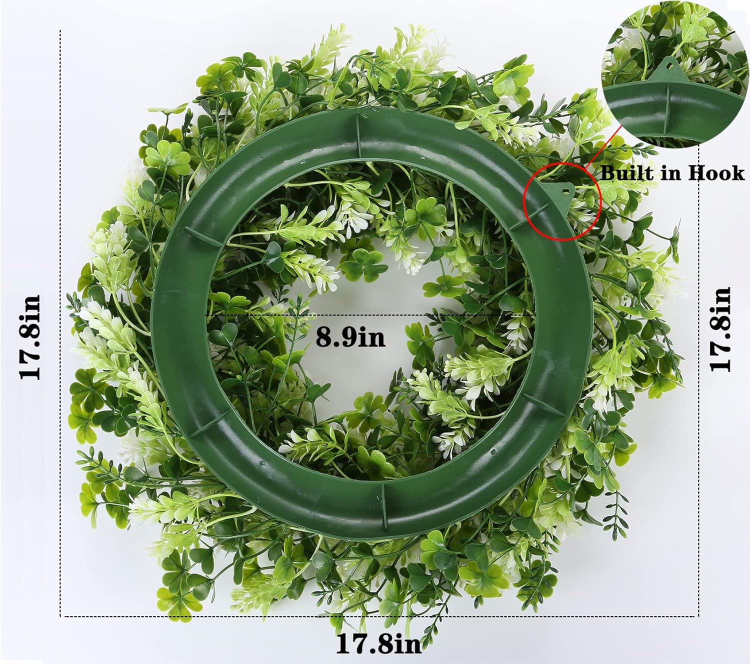 17.8" St Patricks Day Shamrock Wreath for Front Door, Saint Patricks Day Artificial Wreath Decoration, Irish Clover Spring Summer Greenery Wreath for Wall Window Indoor Outdoor Porch Home Gift Decor