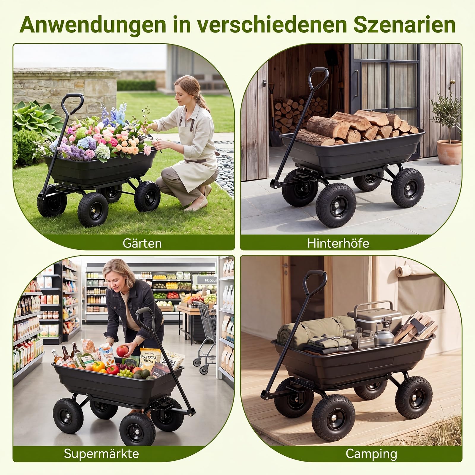 COSTWAY Wózek transportowy, 300 kg | 75 l | funkcja przechylania, wózek ogrodowy z regulowanym uchwytem przesuwnym i oponami pneumatycznymi, wózek transportowy, metalowy, wózek wywrotkowy, wózek