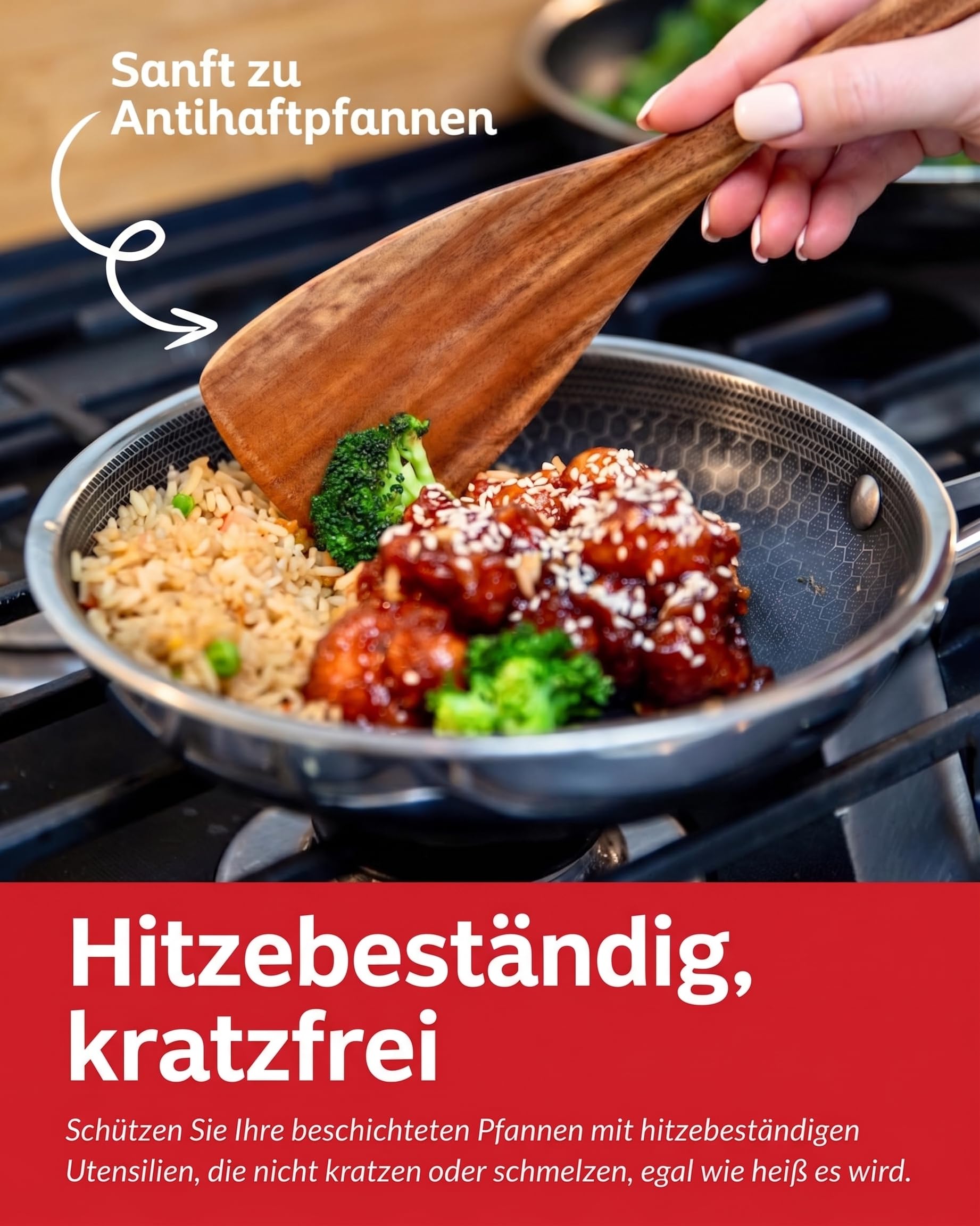 Boxiki Kitchen 6-tlg. Küchenlöffel-Set aus Teakholz - Robust und Glatt, Holzutensilien für den täglichen Gebrauch, Antihaft-Pfannenlöffel und Spatel-Set