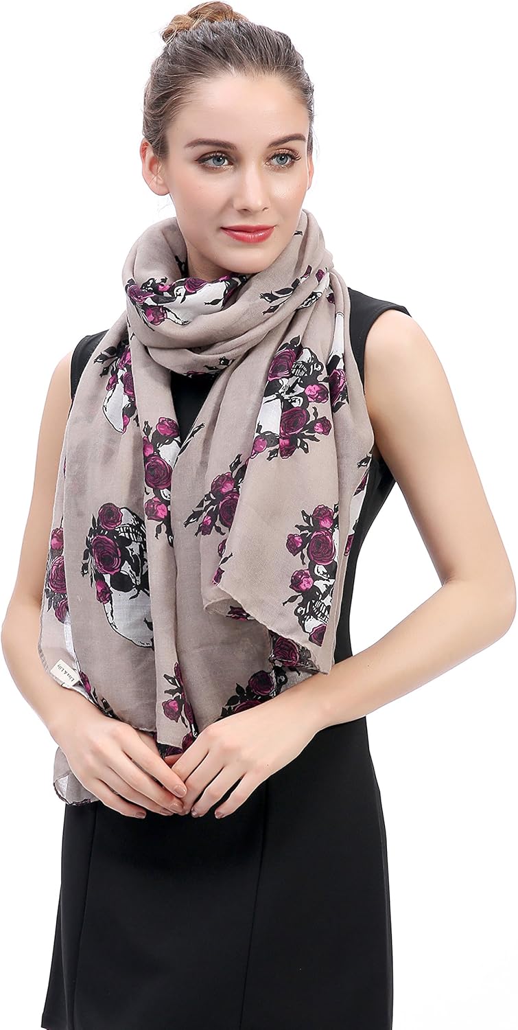 Lina & Lily Skulls and Roses Print Women's Large Scarf Lightweight - Image 2