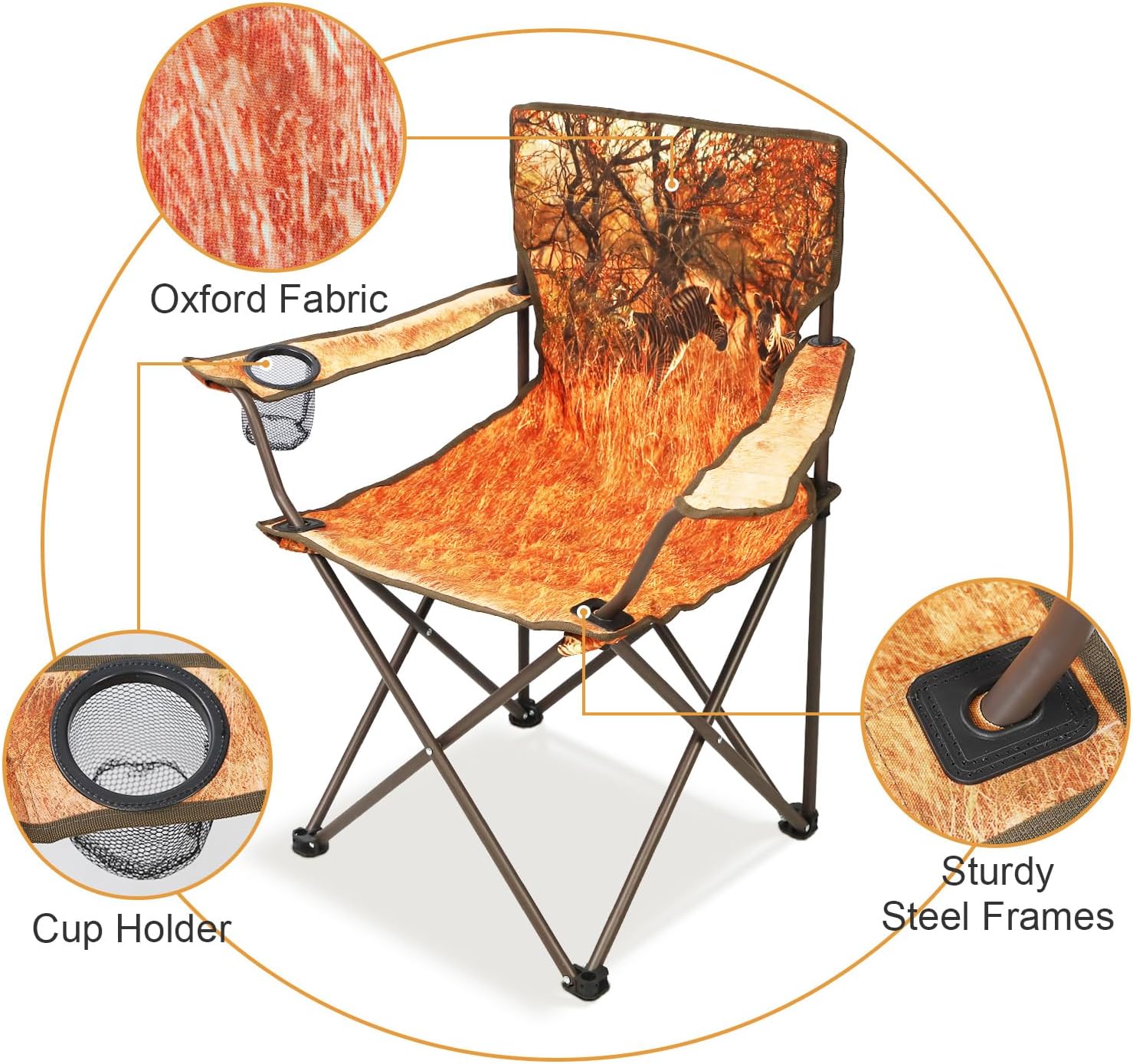 Northroad 2Pack Folding Camping Chairs Portable Animal Print Collapsible Hunting Chair for Outdoor Travel, Patio, Beach, Fishing - Zebra