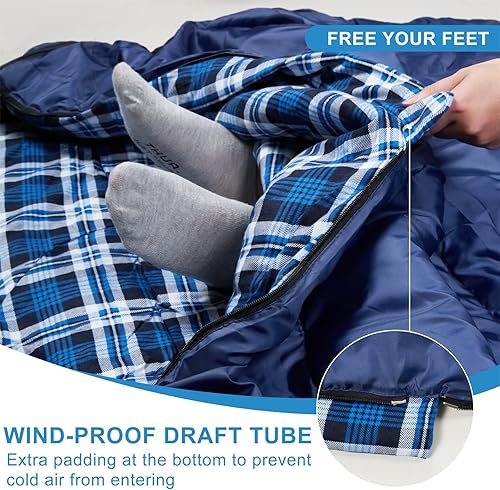 Miniatura 6 de AGEMORE Saco de dormir doble de franela de algodón para camping, mochilero o senderismo. Saco de dormir impermeable tamaño Queen para 2 personas