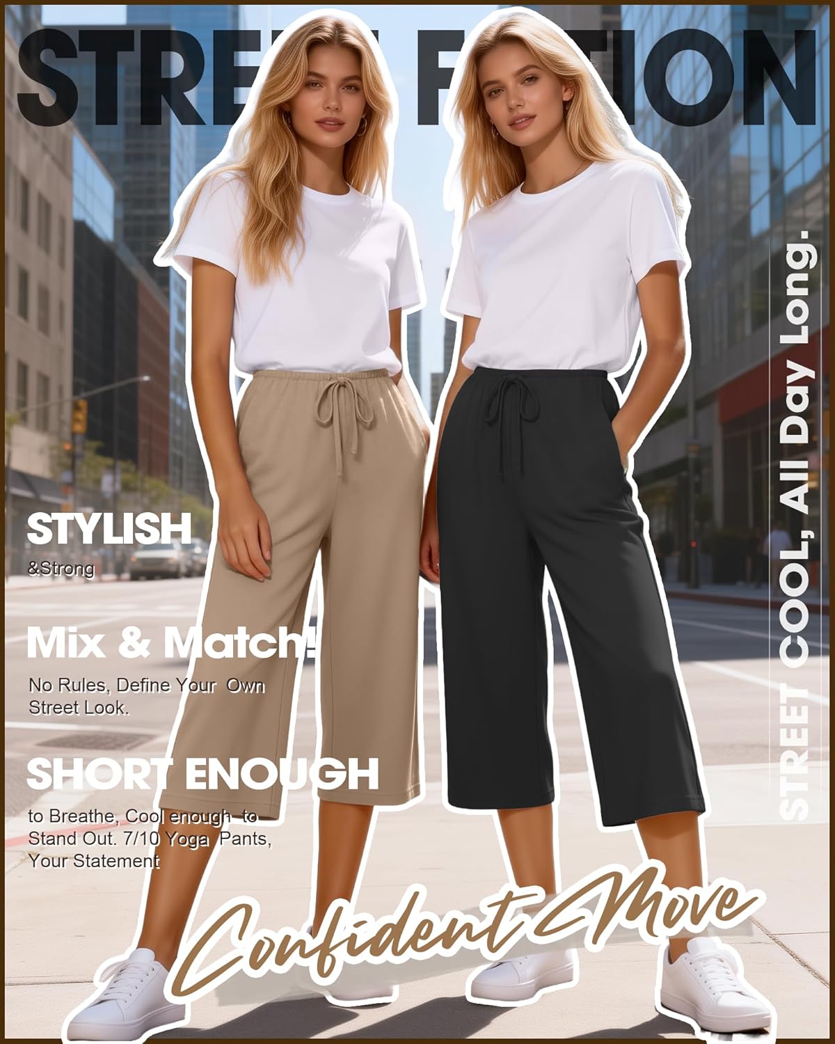 3 Pack Women's Capri Pants Drawstring Yoga Jogger Workout Sweatpants Straight Leg Pajama Trousers with Pockets - Image 3